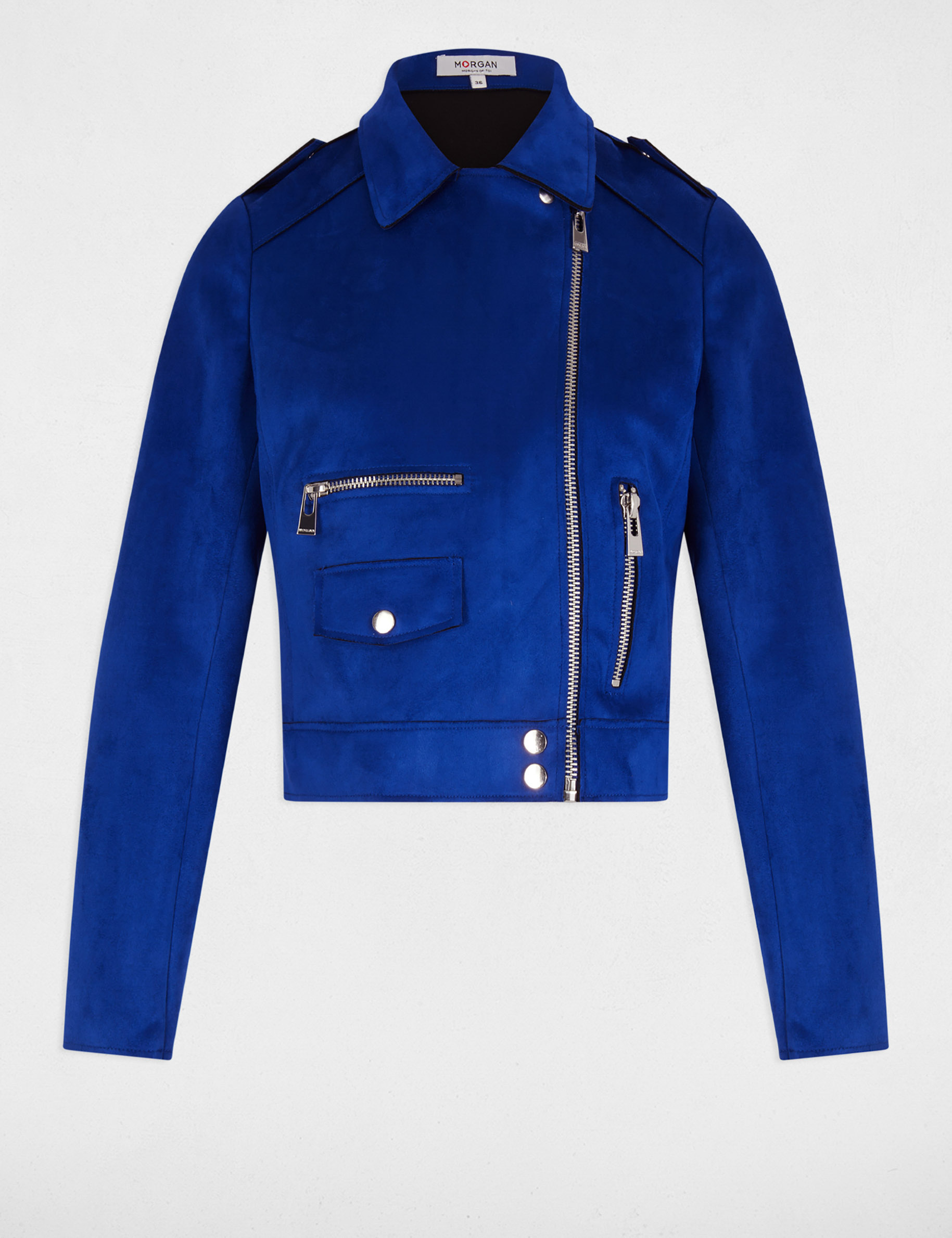 chaqueta corta antelina azul electrico mujer Chaqueta corta antelina azul eléctrico mujer
