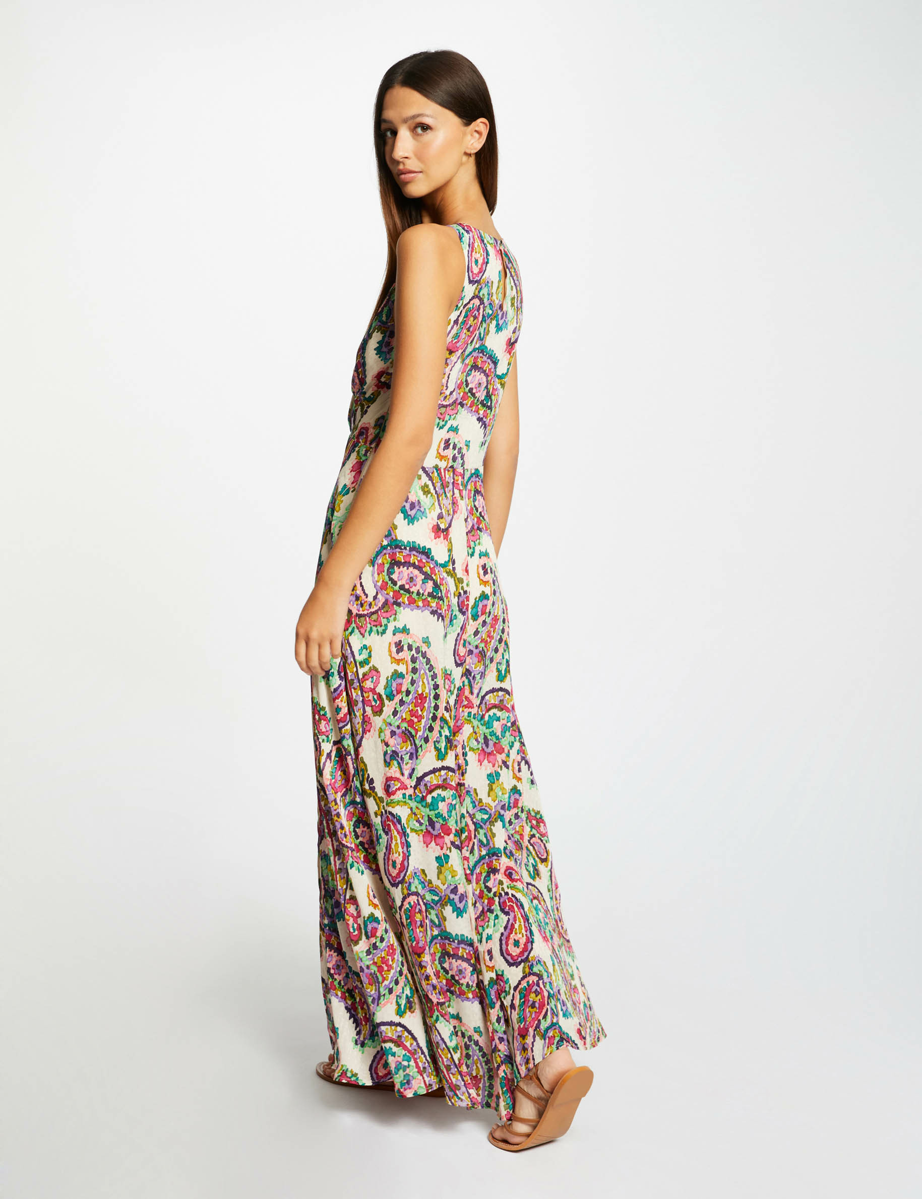 vestido largo acampanado estampado multico mujer Vestido largo acampanado estampado multico mujer
