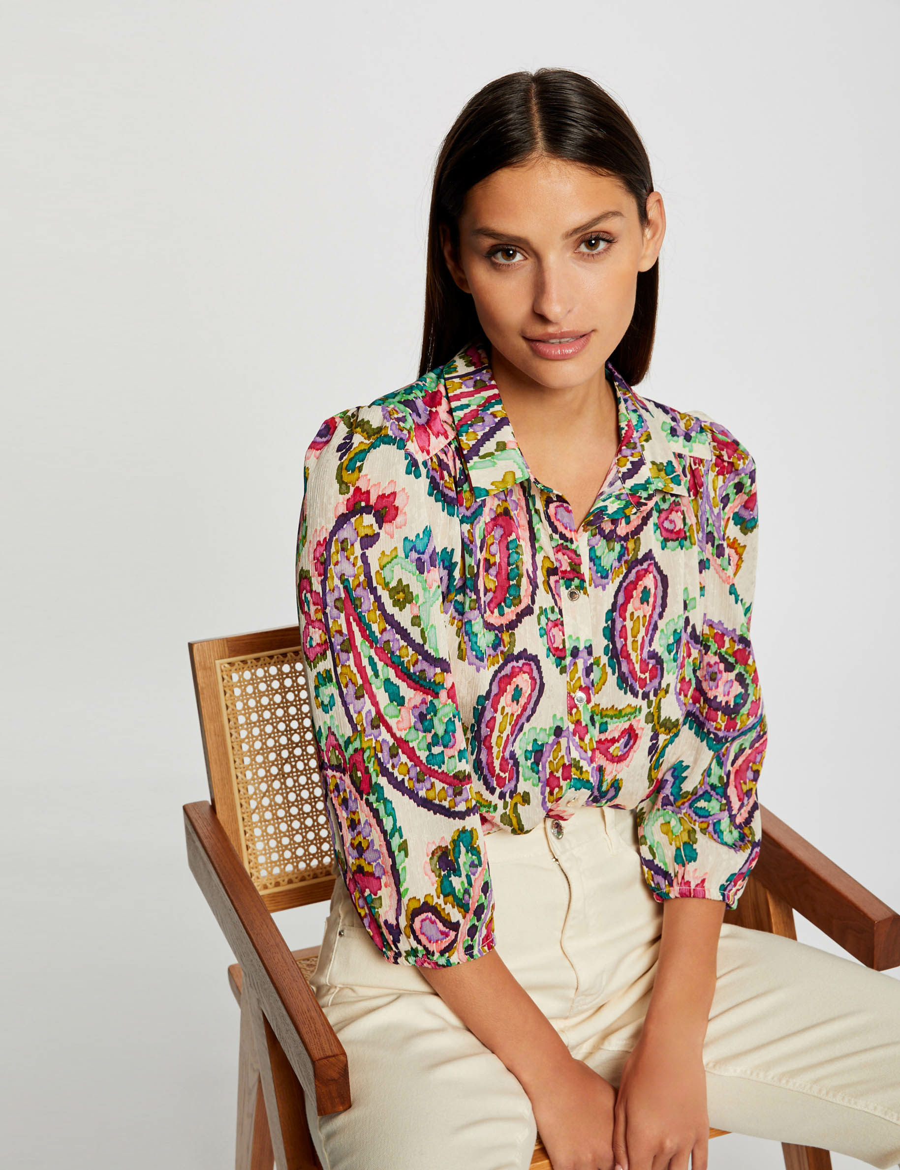 camisa manga 34 estampado de cachemira multico mujer Camisa manga 3/4 estampado de cachemira multico mujer