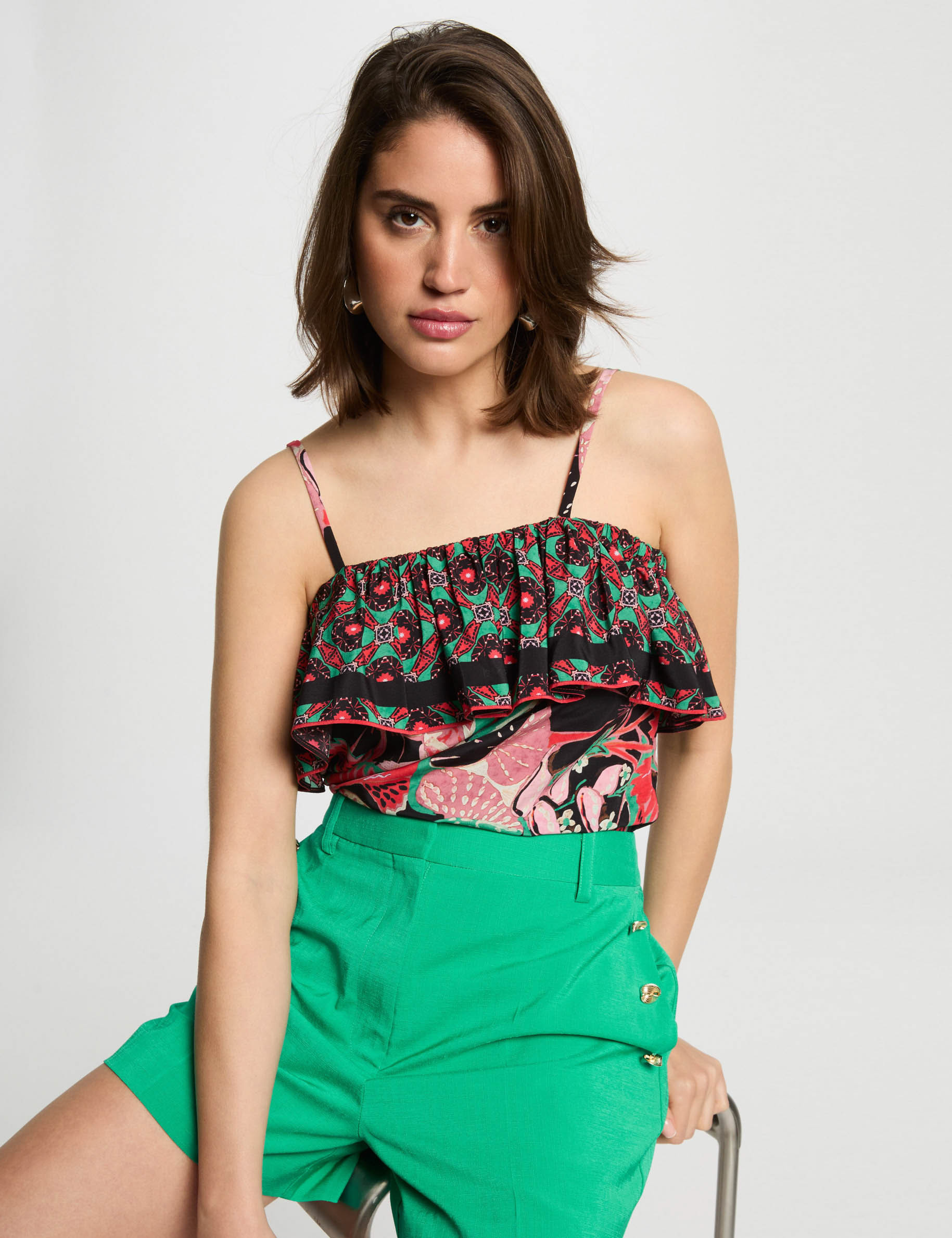 top estampado volantes multicolor mujer Top estampado volantes multicolor mujer