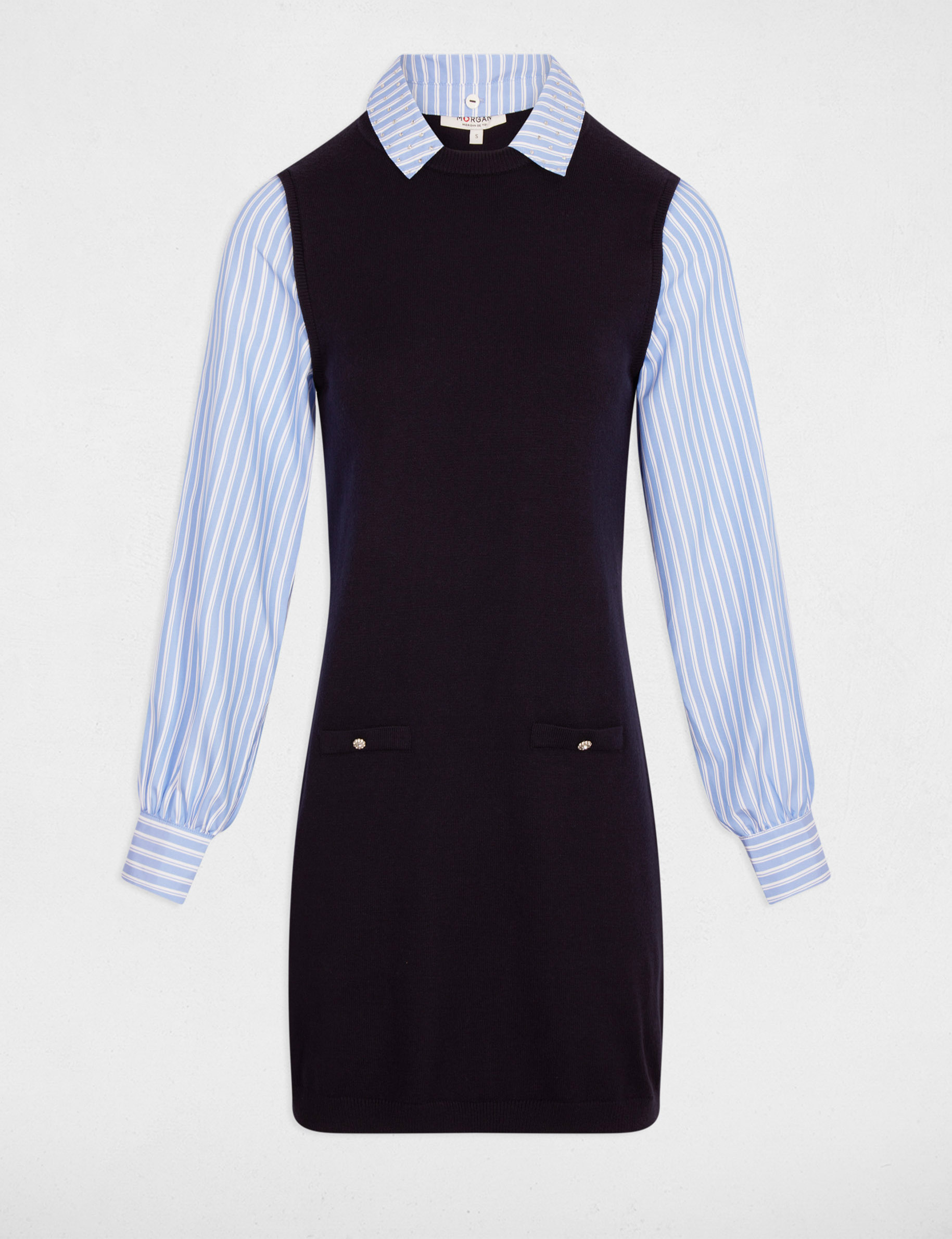 Vestido corto de punto ajustado azul marino mujer