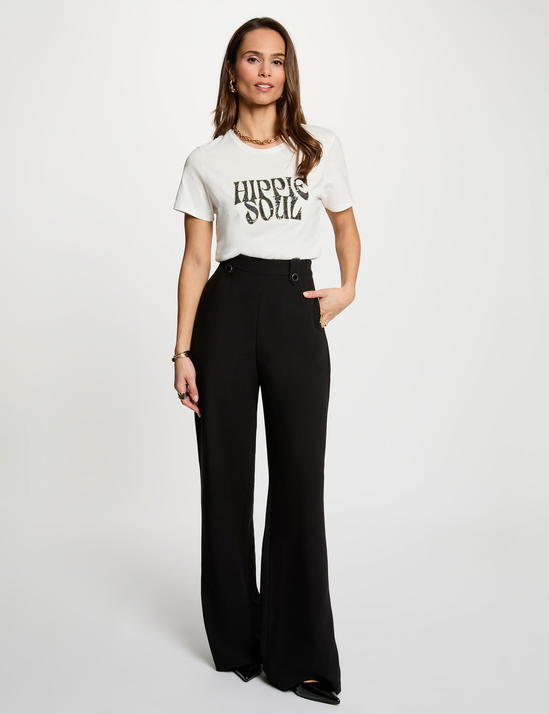 Camiseta bordada con lentejuelas blanco mujer