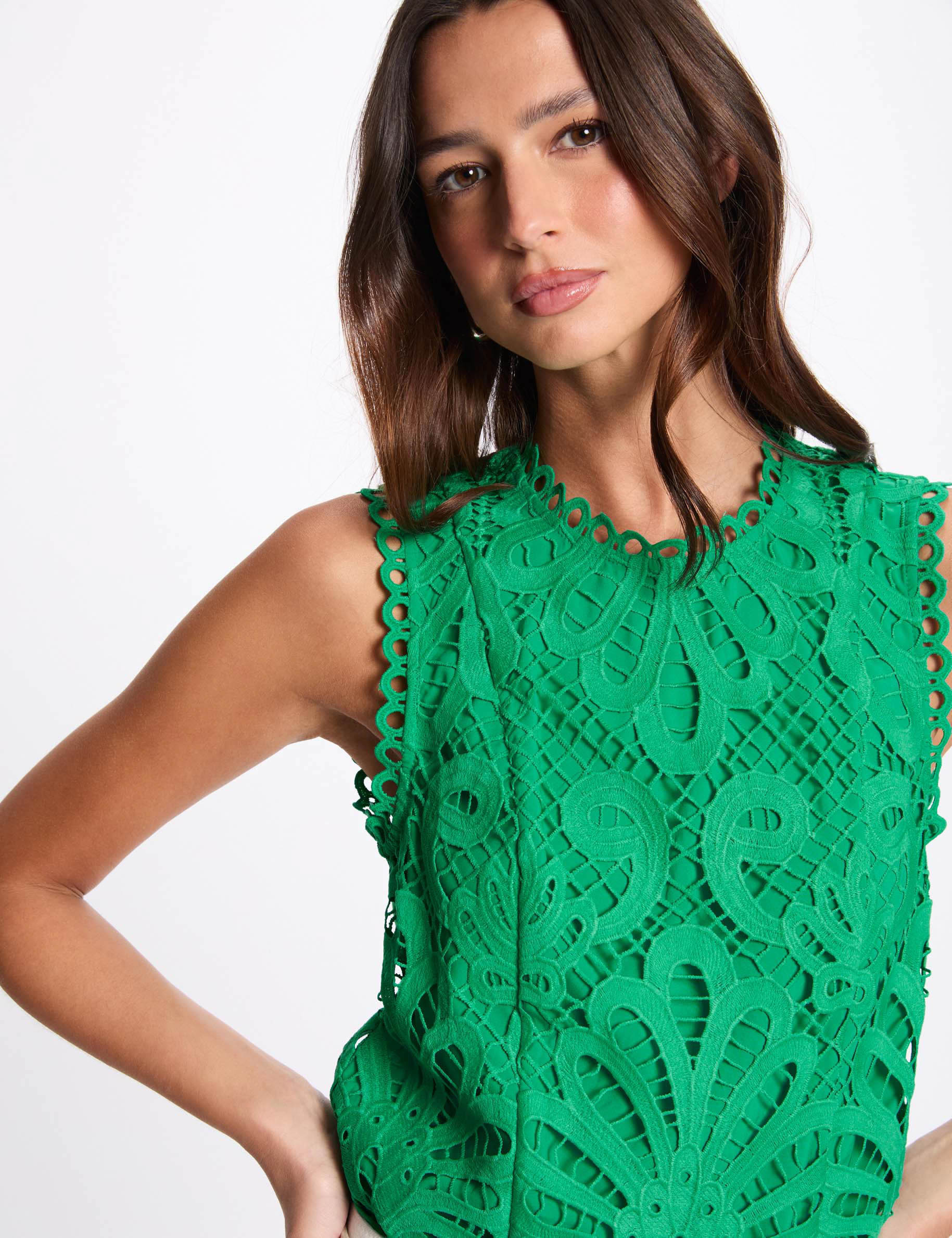 top de encaje sin mangas verde emeralda mujer Top de encaje sin mangas verde emeralda mujer