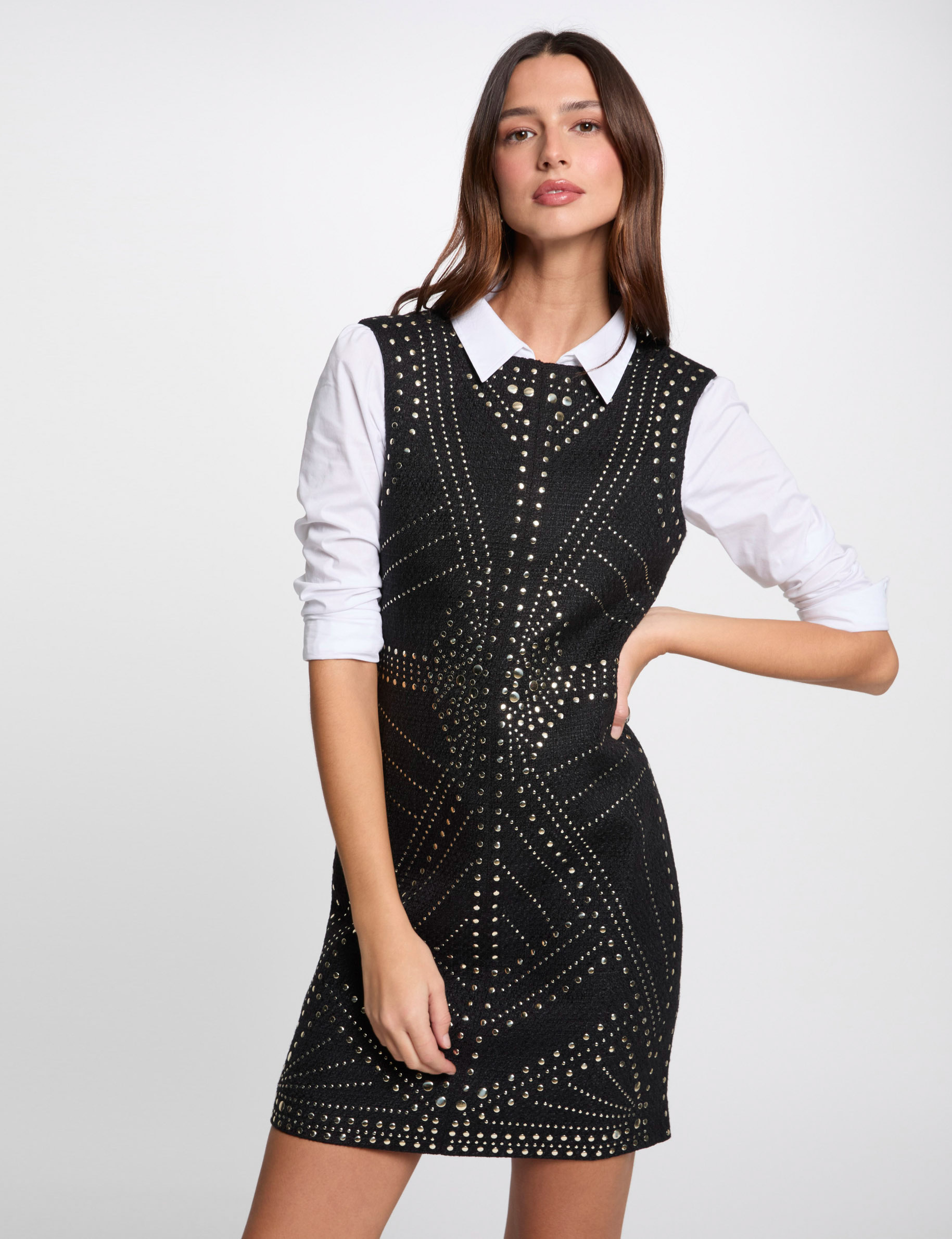 vestido ajustado tachuelas negro mujer Vestido ajustado tachuelas negro mujer