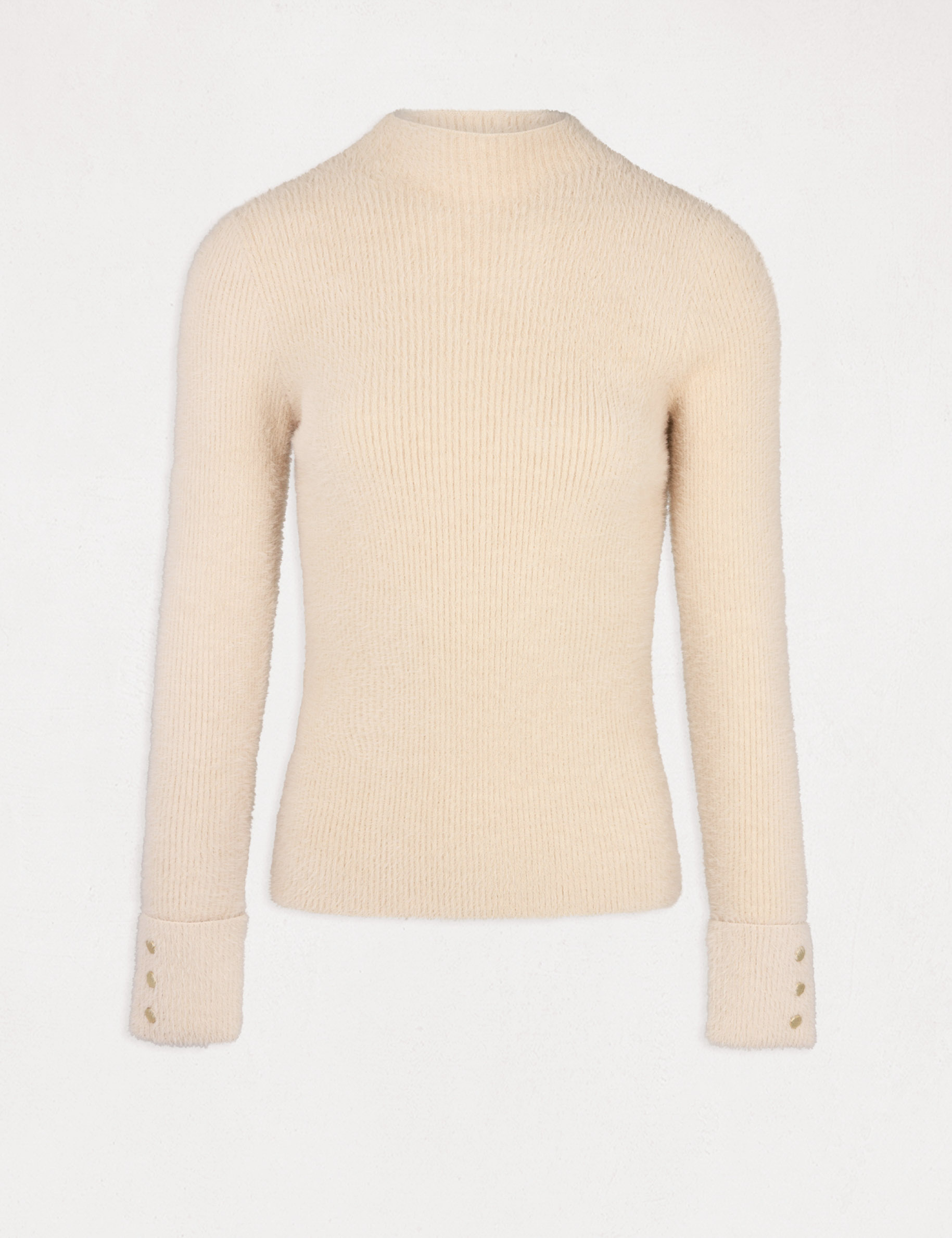 Jersey manga larga punto aterciopelado beige mujer