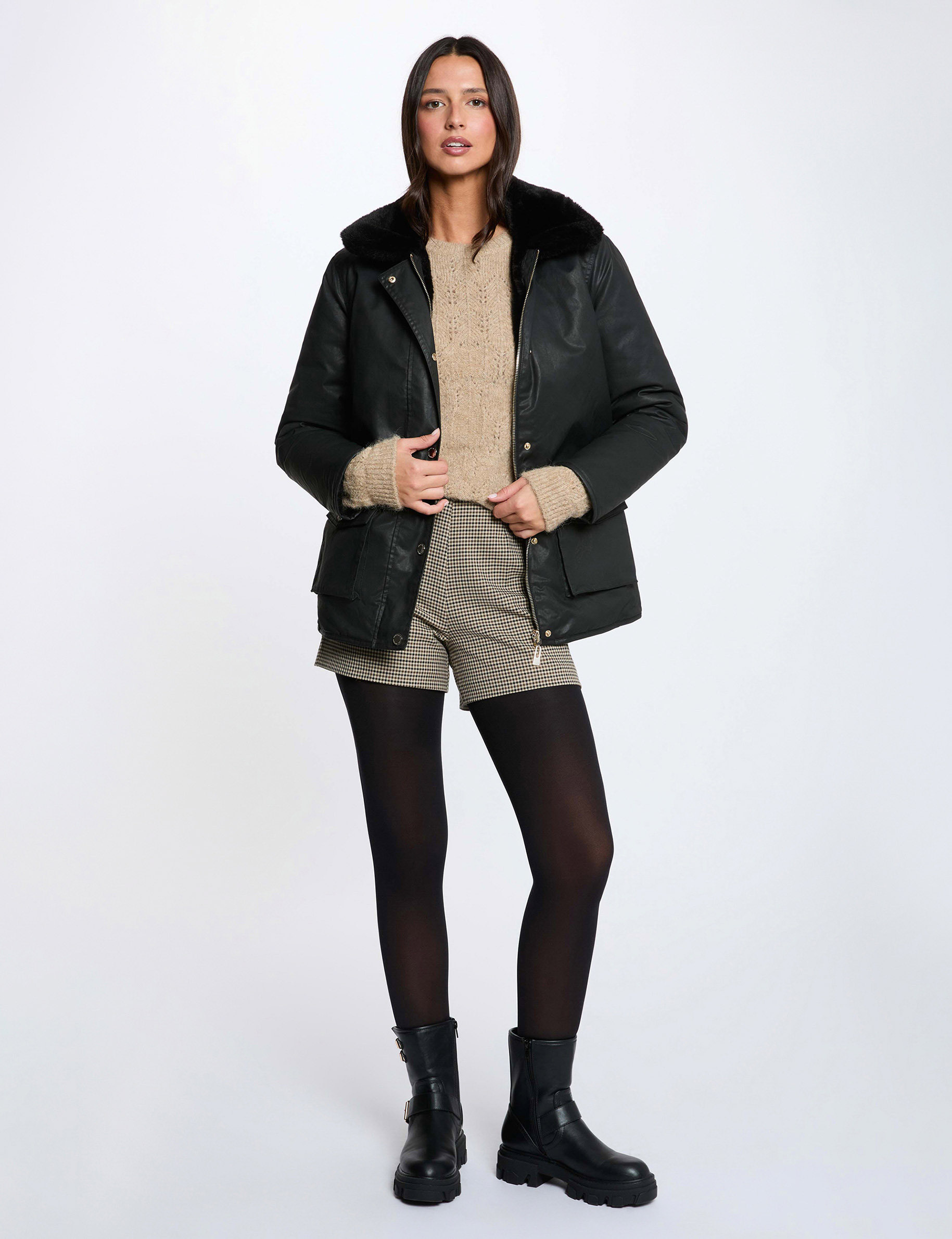 Parka reversible con revestimiento negro mujer