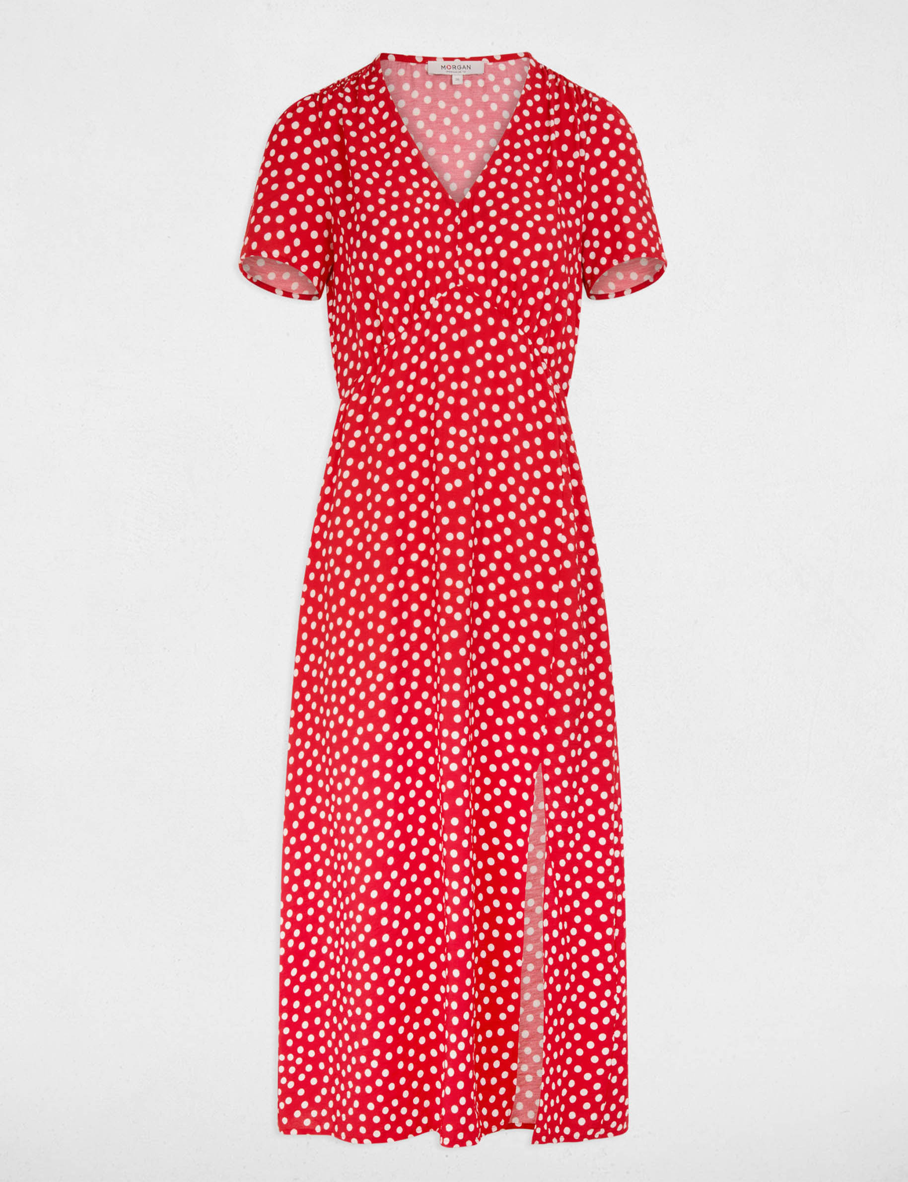 Vestido midi con cuello en V rojo mujer