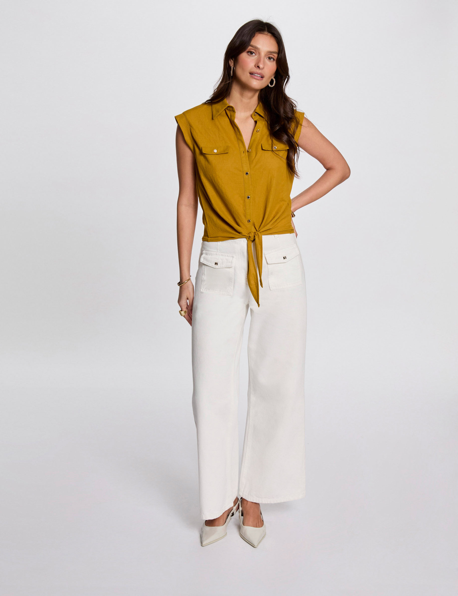 blusa sin mangas amarillo mostaza mujer Blusa sin mangas amarillo mostaza mujer
