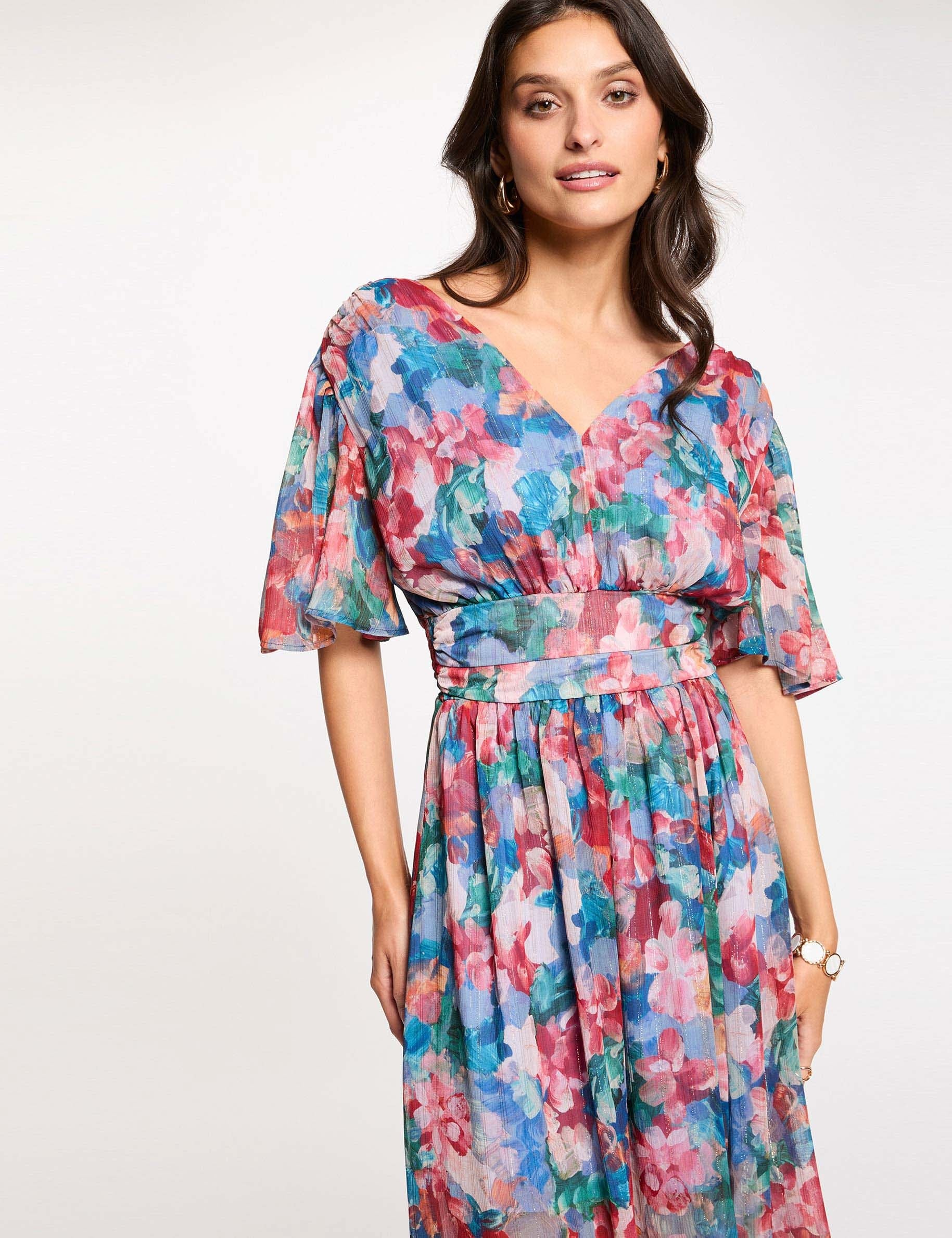 Vestido largo fluido multicolor mujer