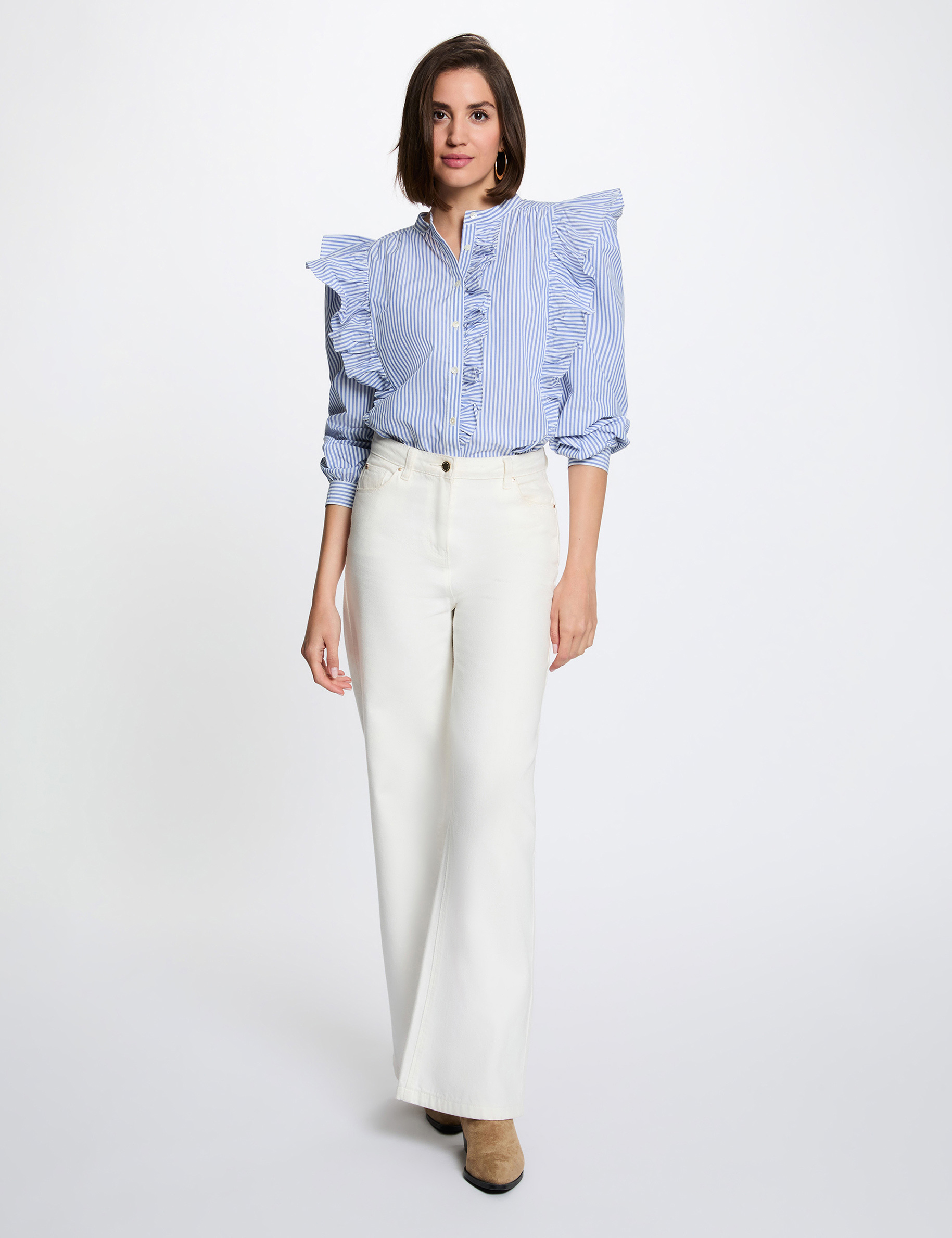 Camisa de rayas con cuello mao azul cielo mujer