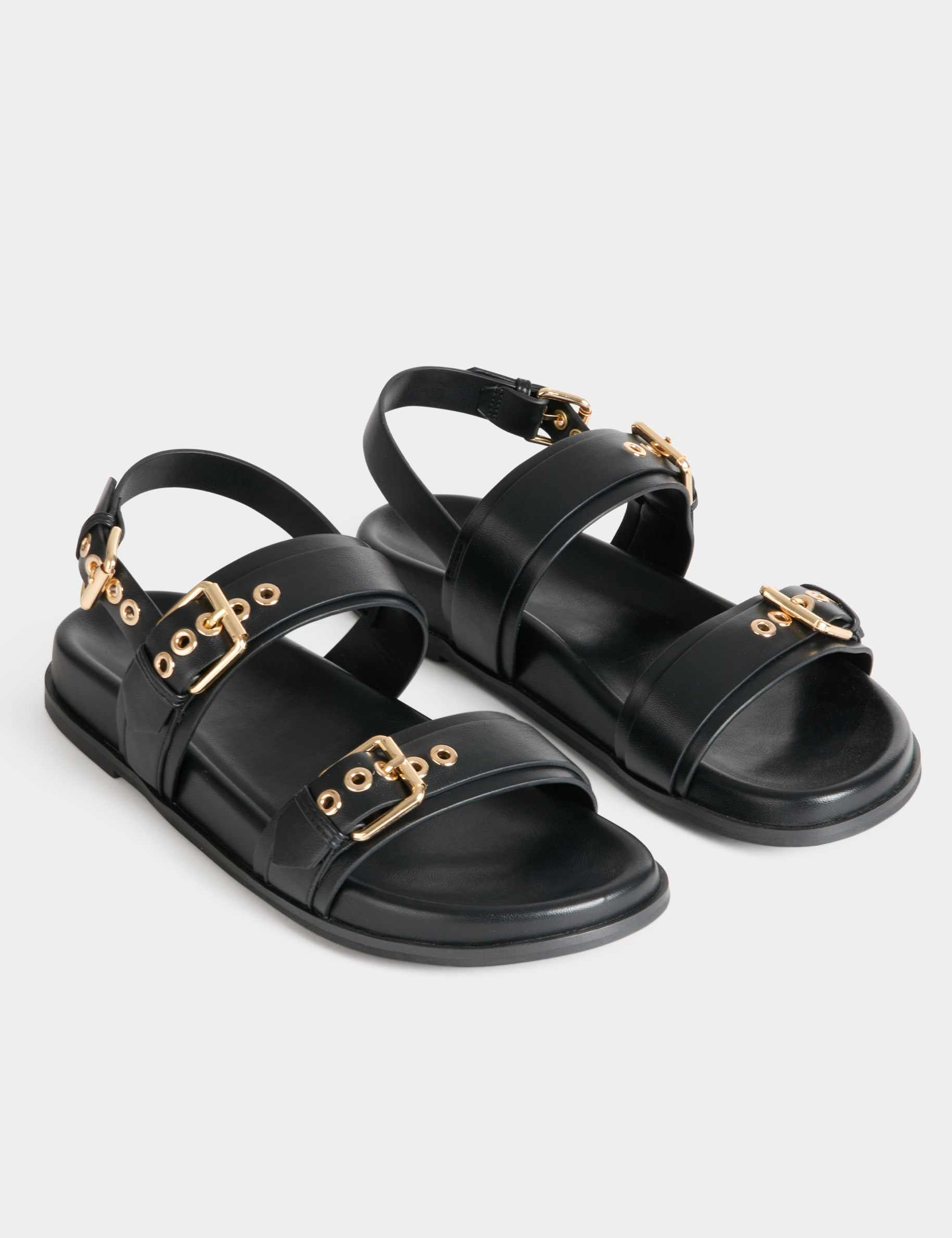 Sandalias planas con tiras negro mujer