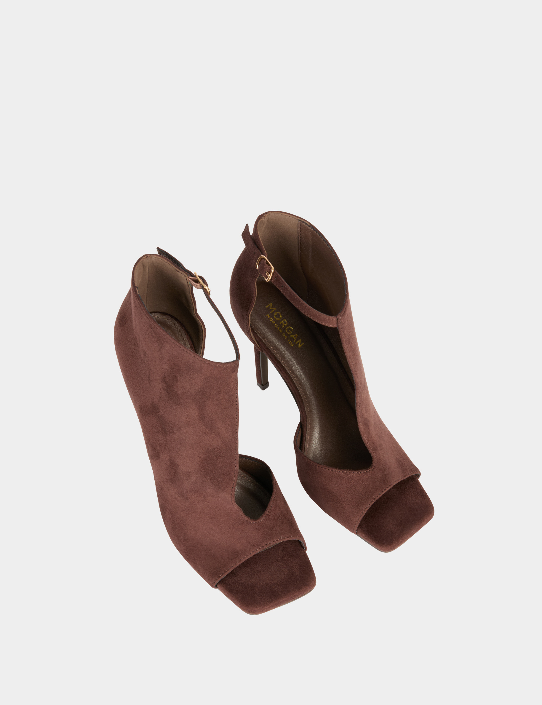 Sandalias medias descubiertas de tac&oacute;n marr&oacute;n oscuro mujer