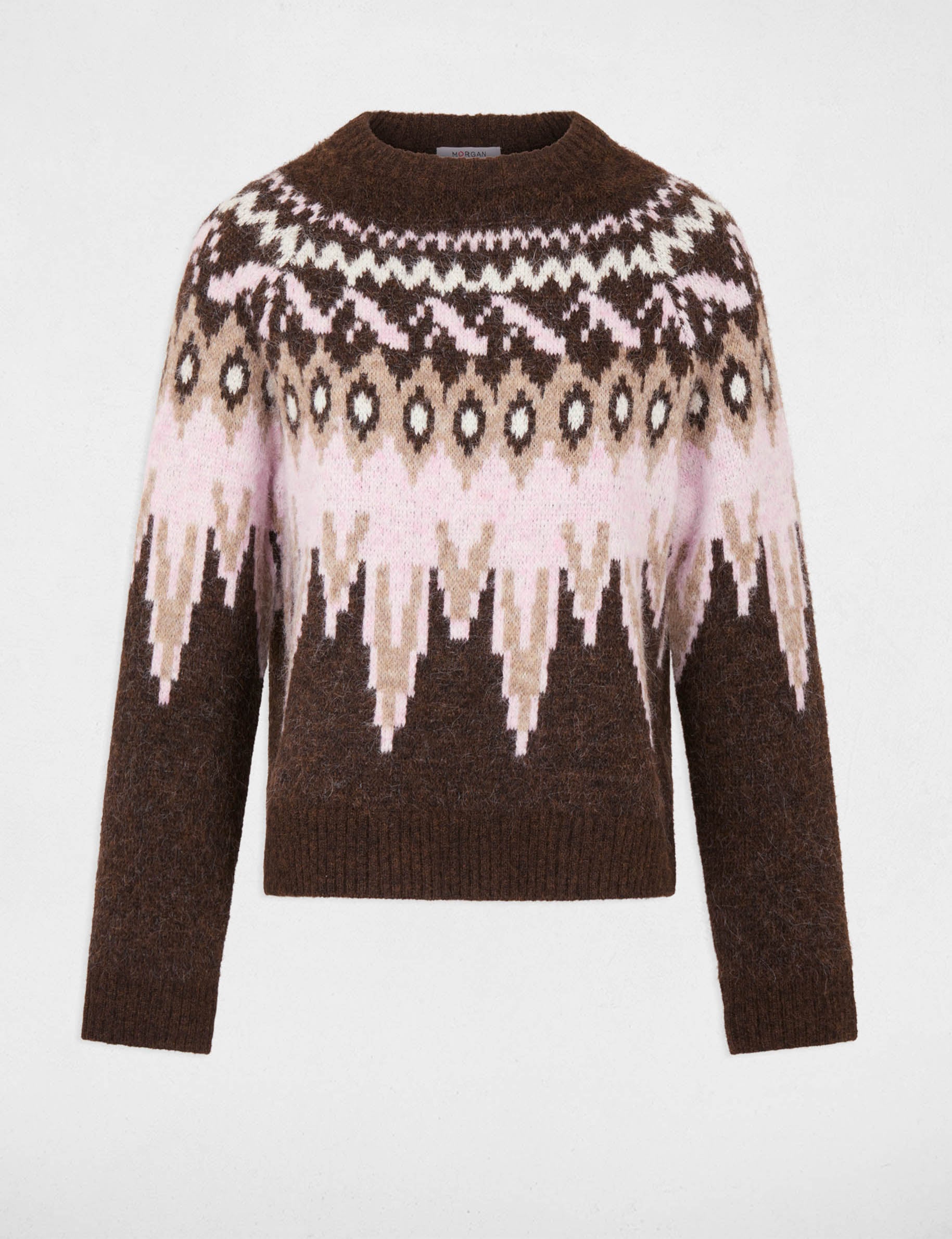 Jersey de chevron con cuello redondo marr&oacute;n oscuro mujer