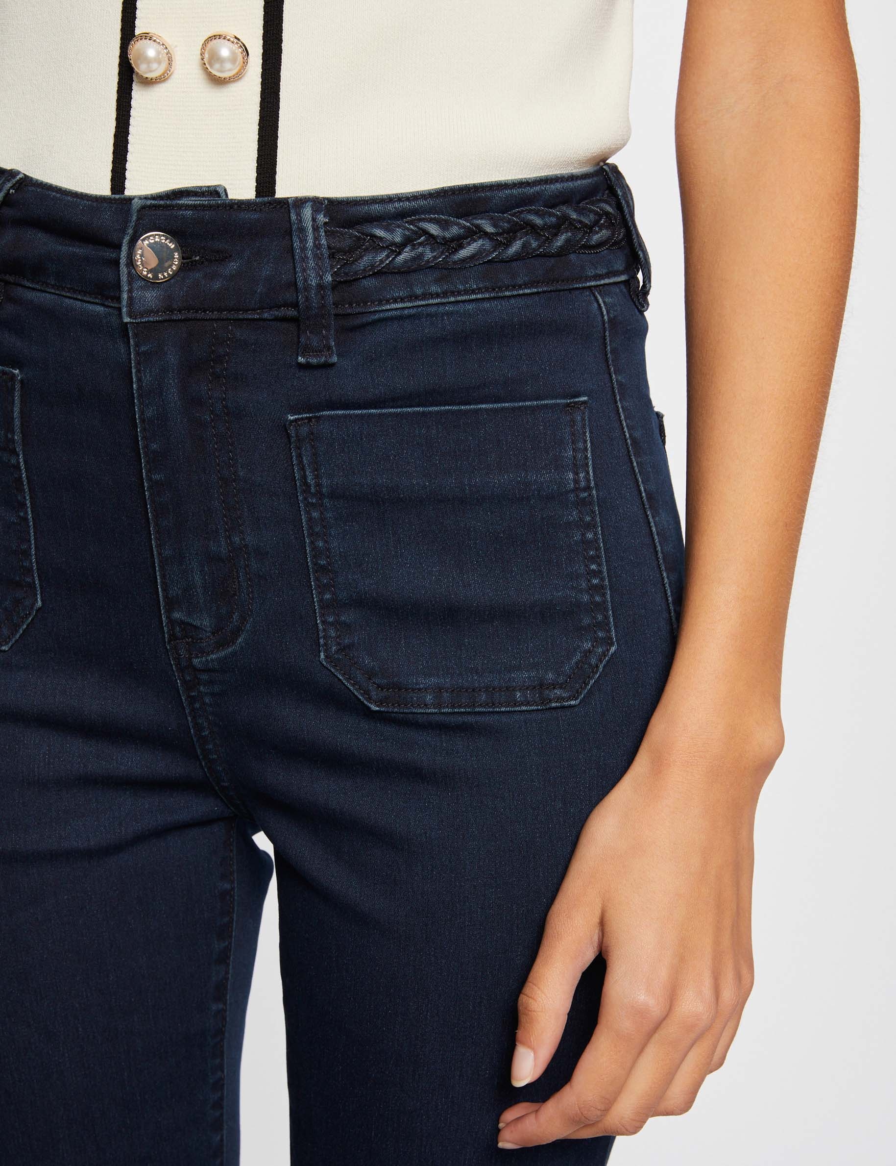 Vaquero boot-cut con detalles trenzados vaquero en bruto mujer