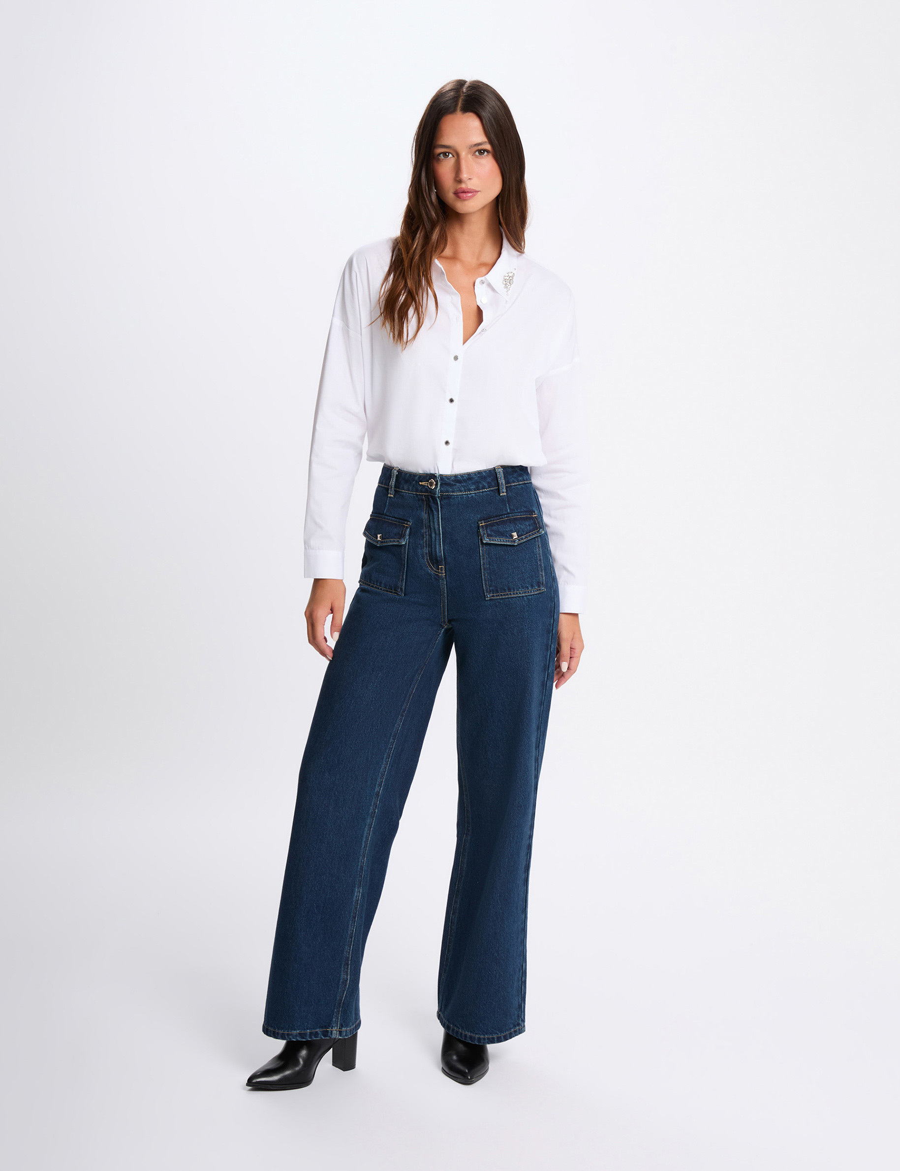 Camisa oversize con strass blanco mujer