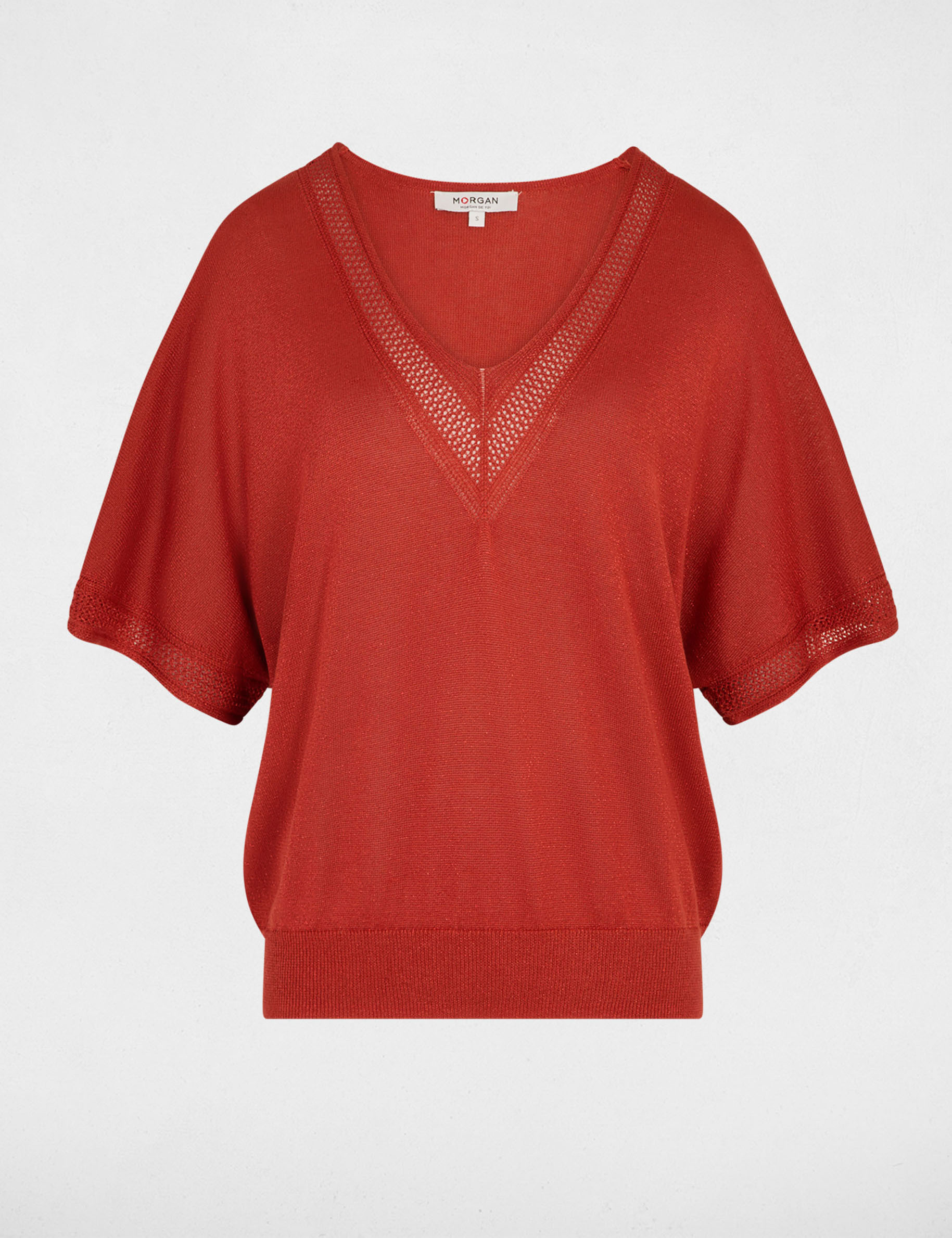 Jersey escote en V manga corta naranja oscuro mujer
