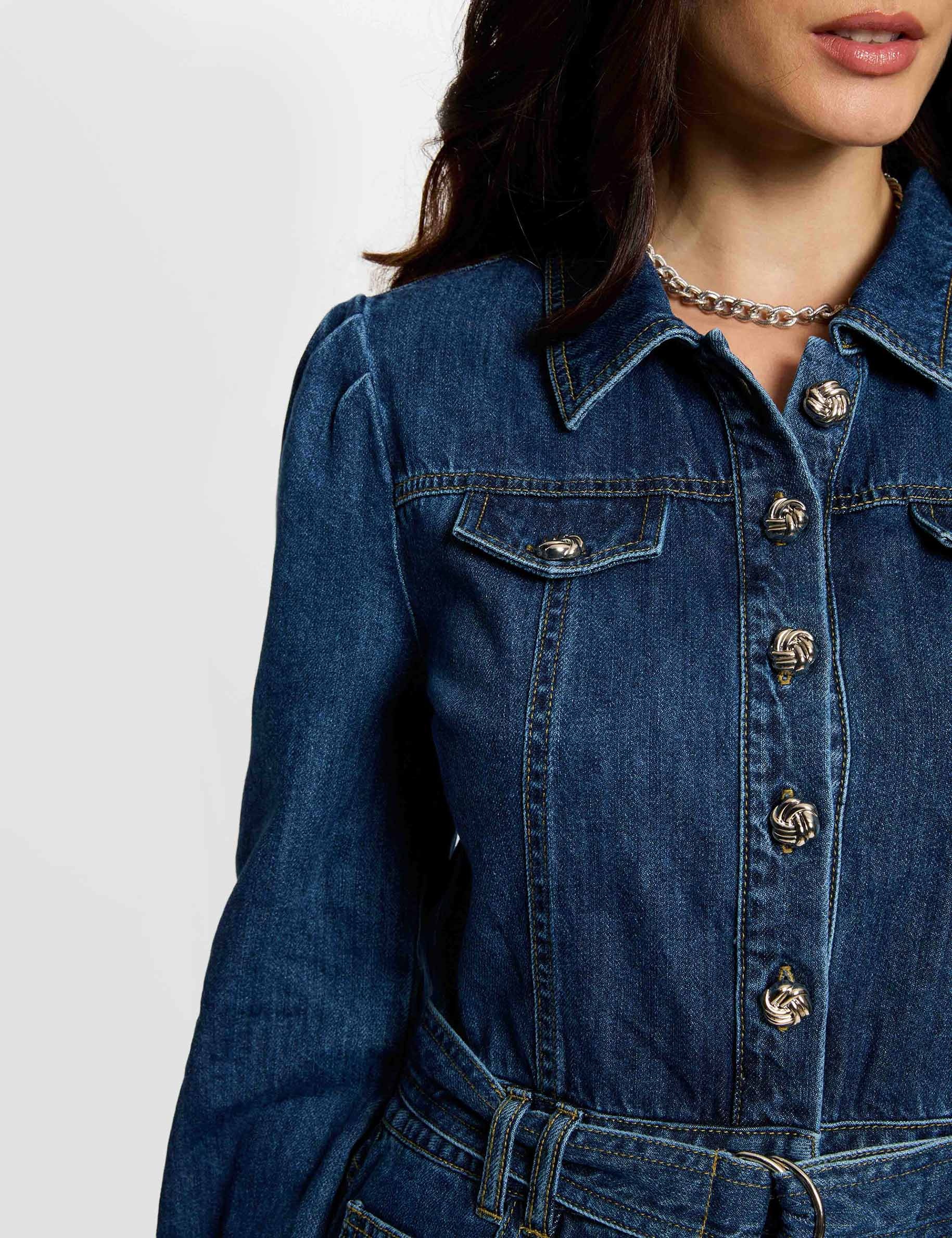 Vestido largo ajustado denim crudo mujer