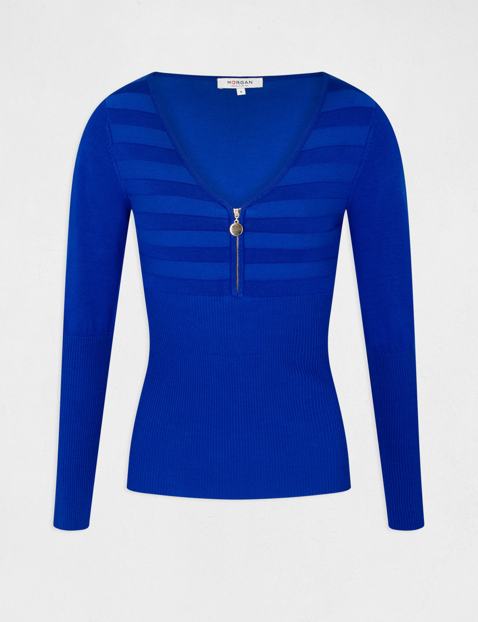 Jersey manga larga detalle cremallera azul eléctrico mujer Jersey manga larga detalle cremallera azul eléctrico mujer