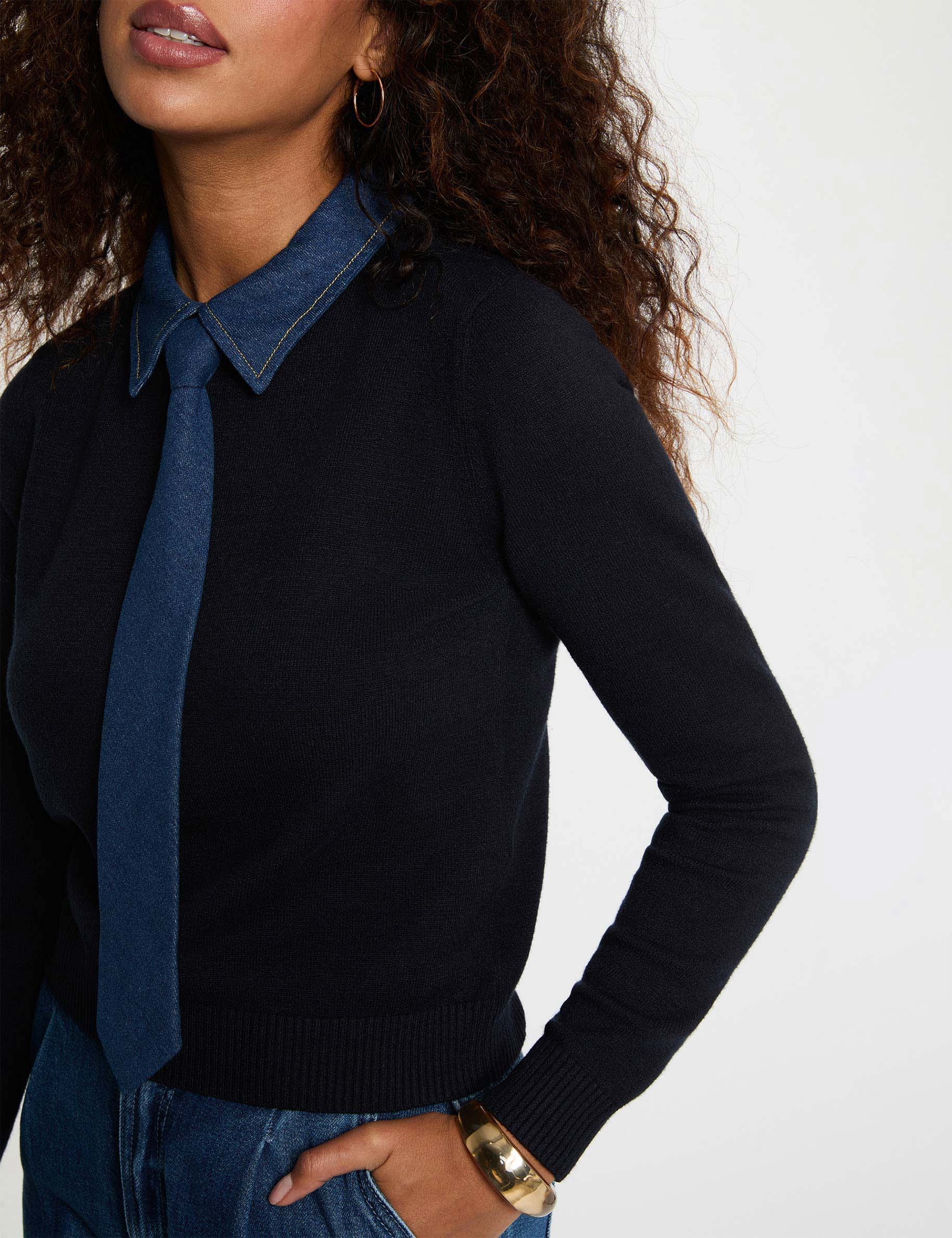 Jersey con cuello vuelto azul marino mujer