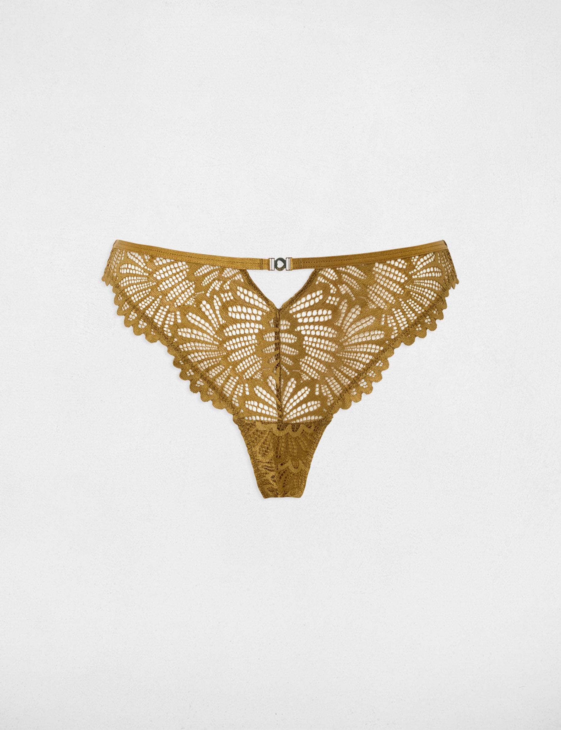 Tanga de encaje de tiro bajo bronce mujer