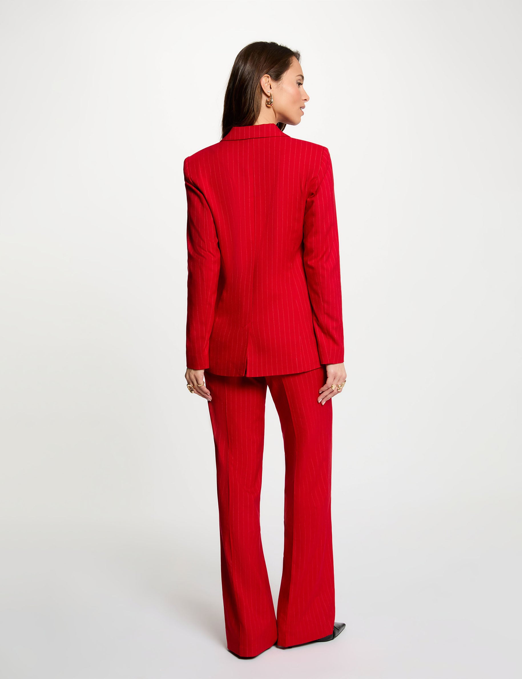 Chaqueta entallada de rayas rojo mujer