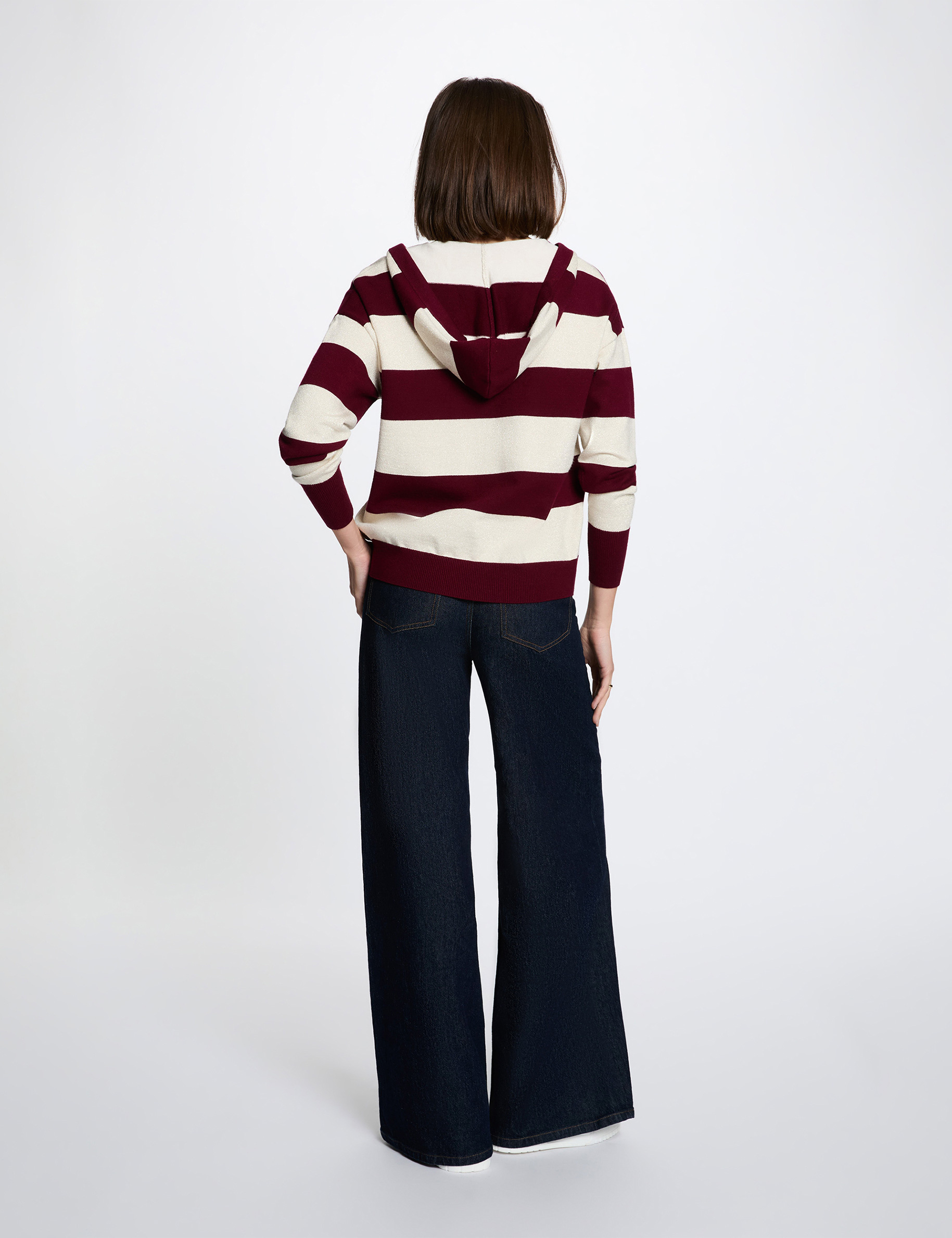 Jersey de rayas con capucha burdeos mujer