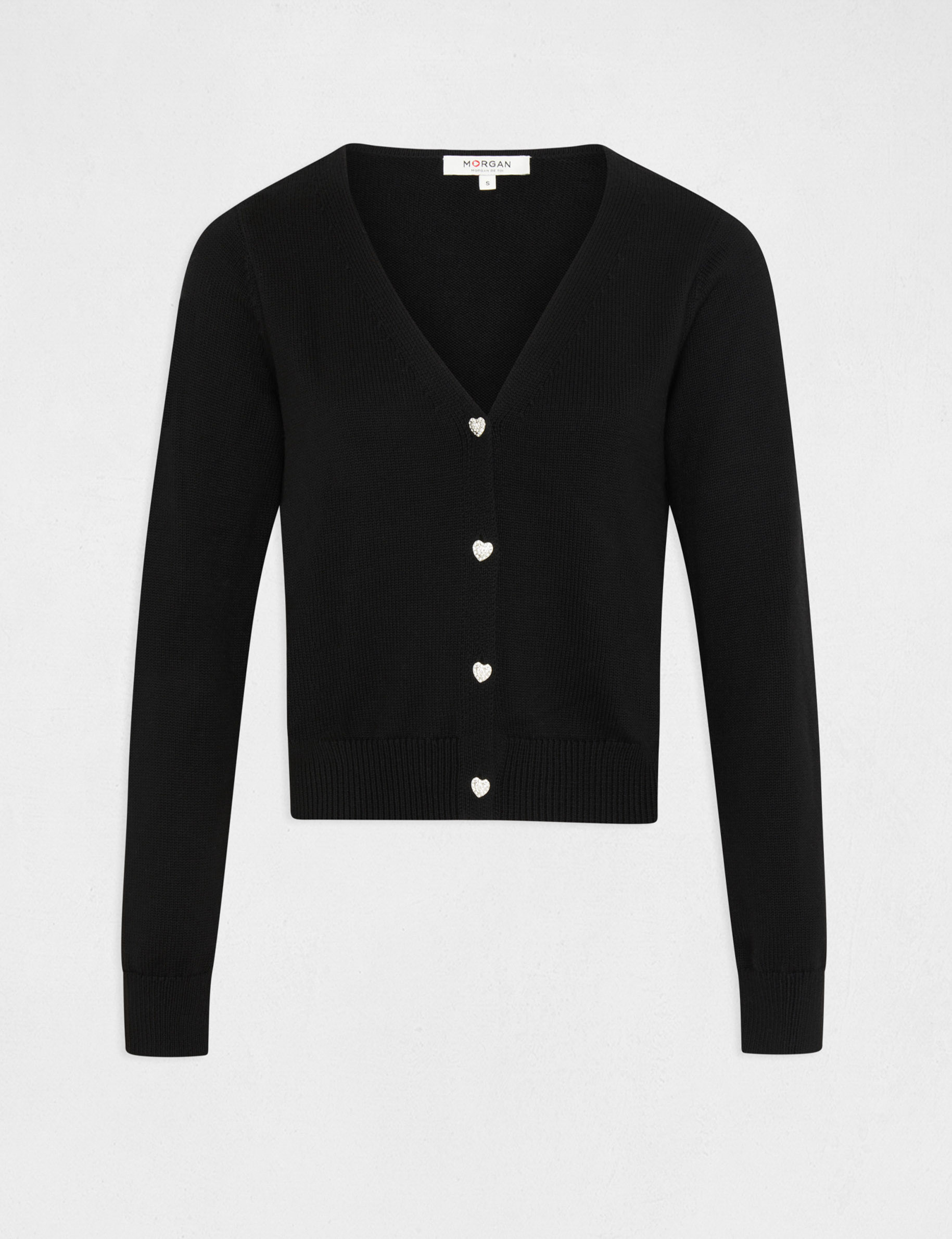 cardigan recto abotonado escote en v negro mujer Cárdigan recto abotonado escote en V negro mujer