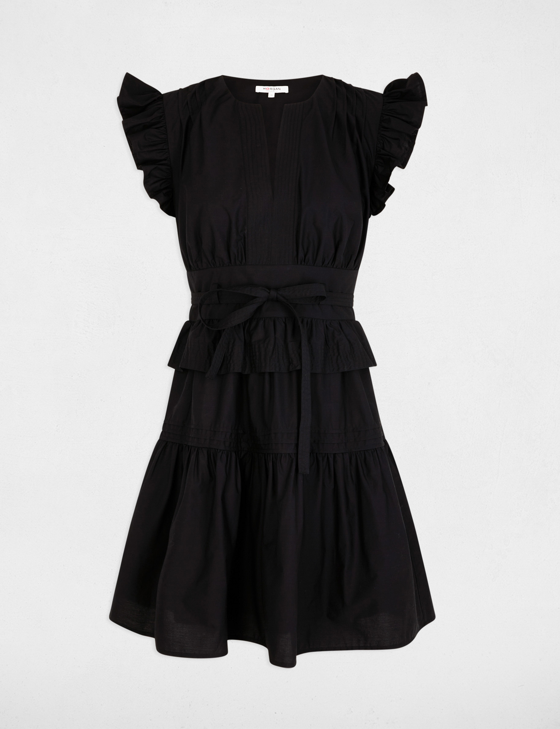 Vestido corto con cuello en v negro mujer