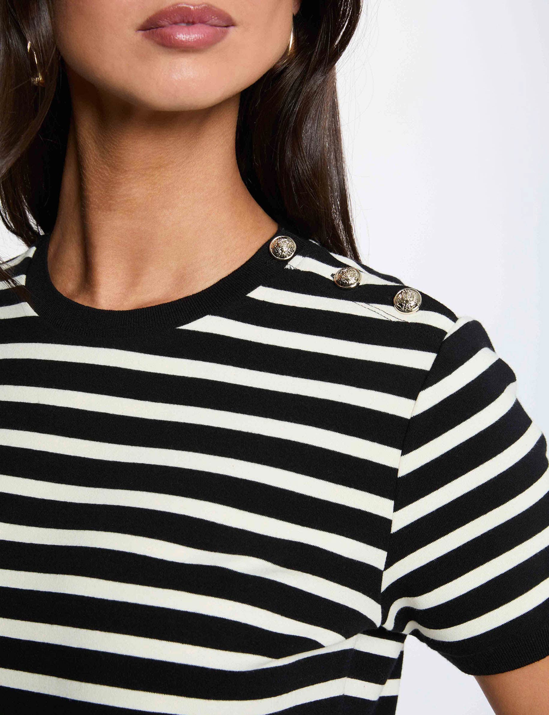 Camiseta de rayas con cuello redondo negro mujer