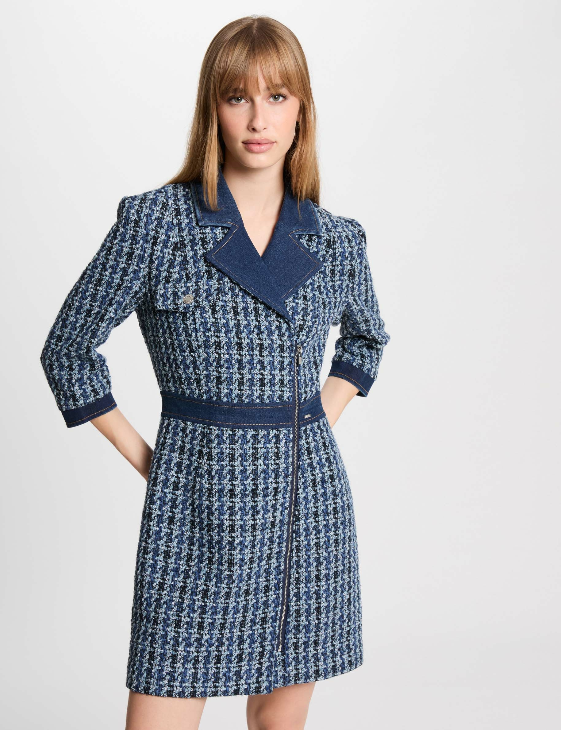 vestido corto recto de tweed multicolor mujer Vestido corto recto de tweed multicolor mujer