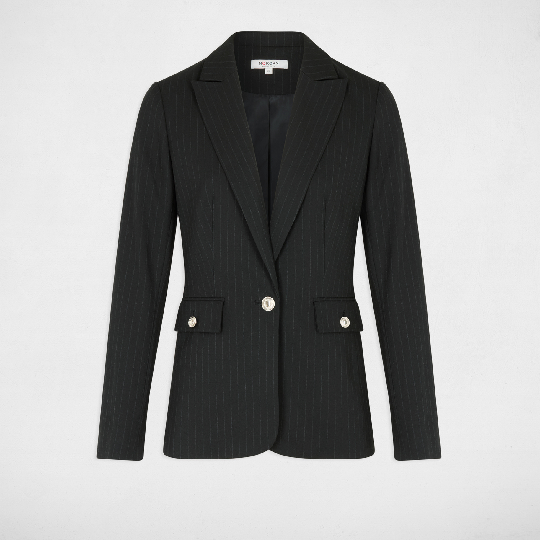 Blazer de rayas con cuello sastre negro mujer