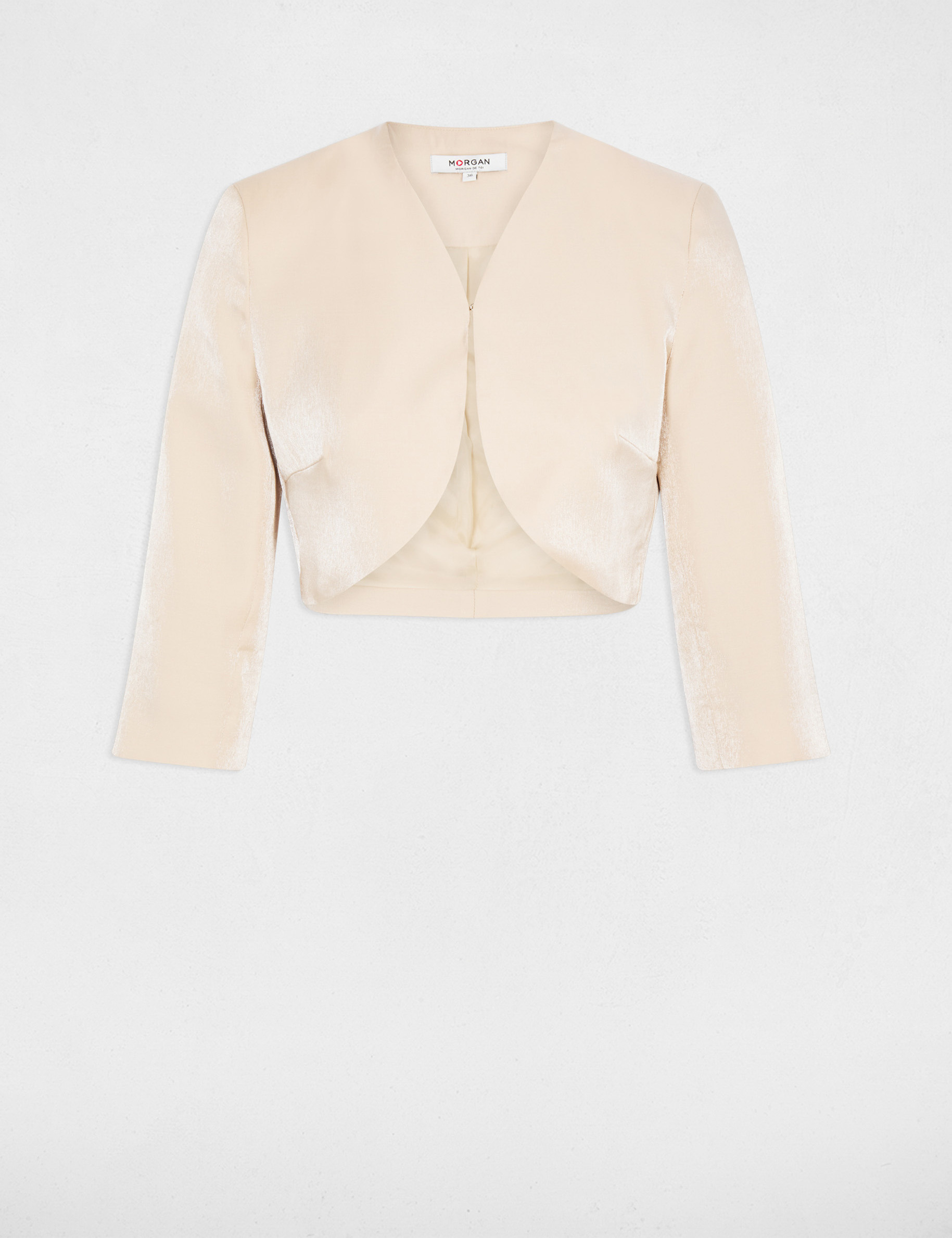 Bolero ajustado mangas 3/4 beis claro mujer
