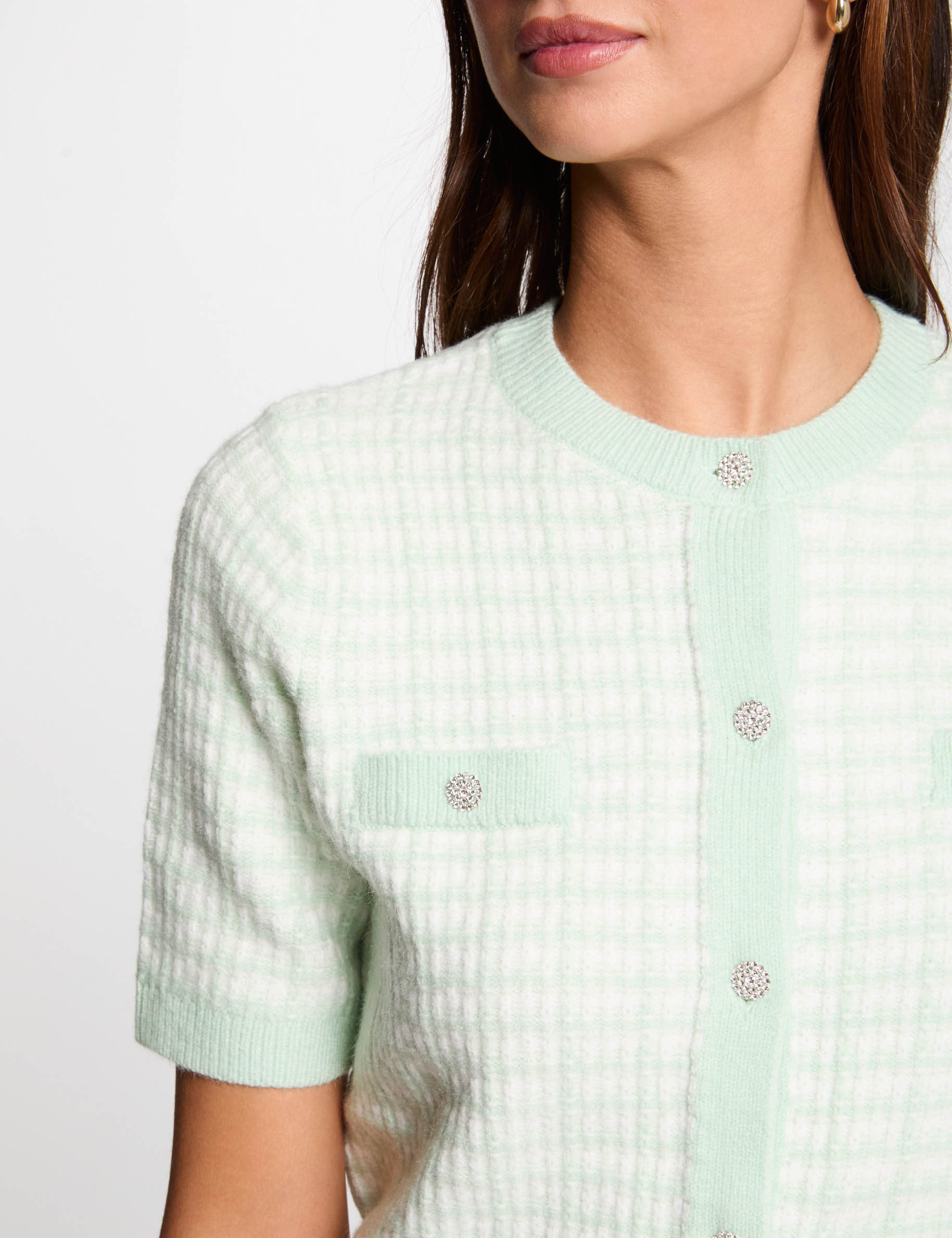 cardigan manga corta estampado verde claro mujer Cárdigan manga corta estampado verde claro mujer