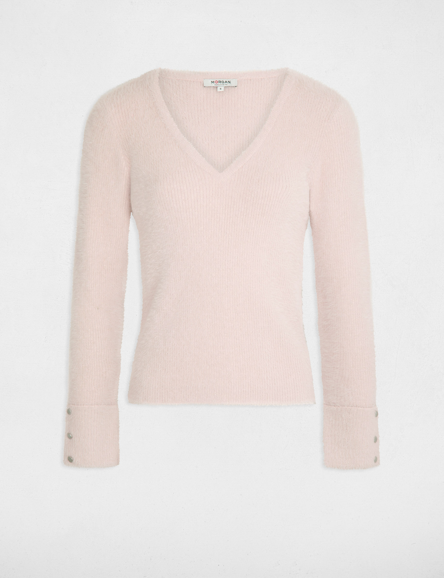 Jersey manga larga con escote en V rosa mujer