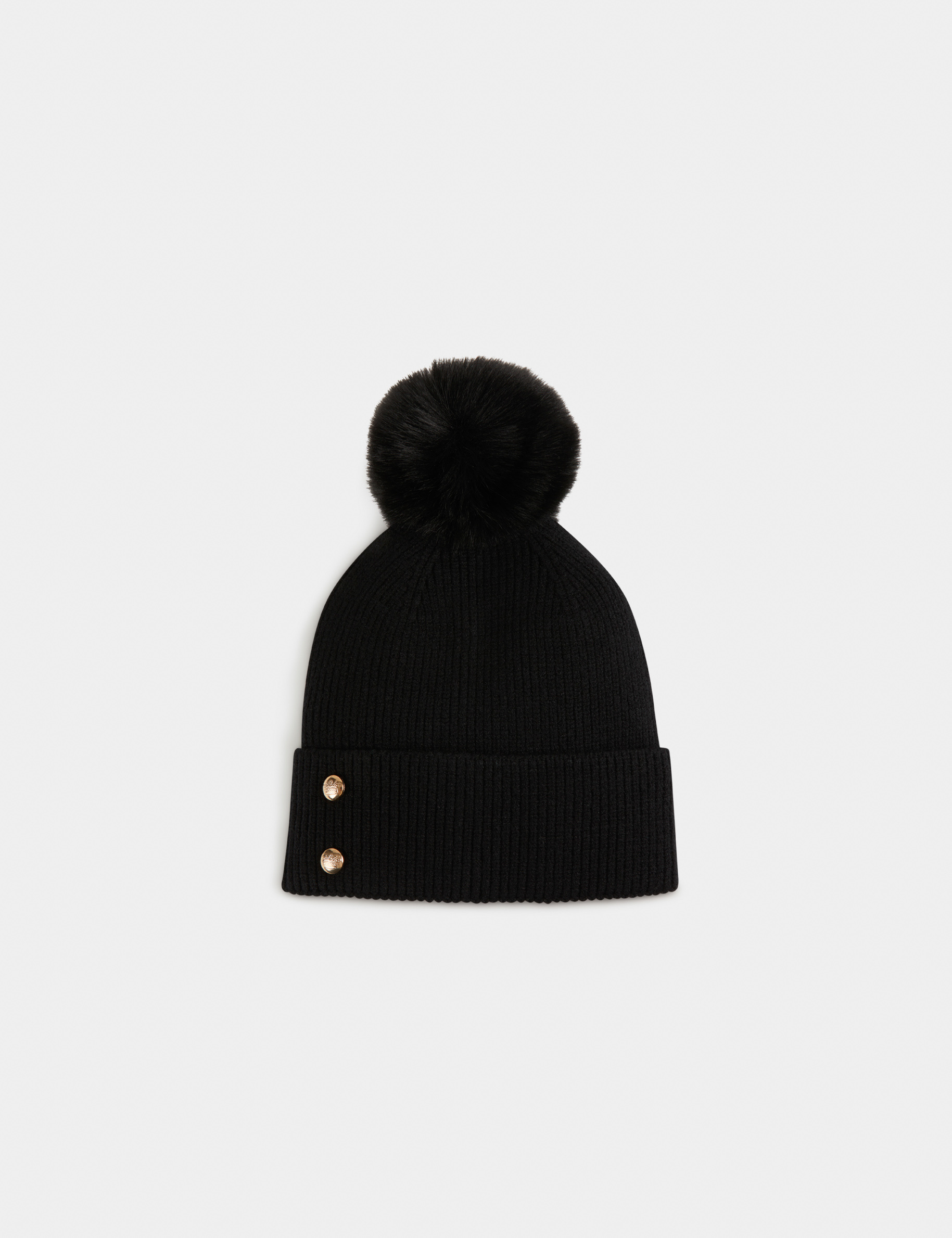 gorro con botones y pompon negro mujer Gorro con botones y pompón negro mujer