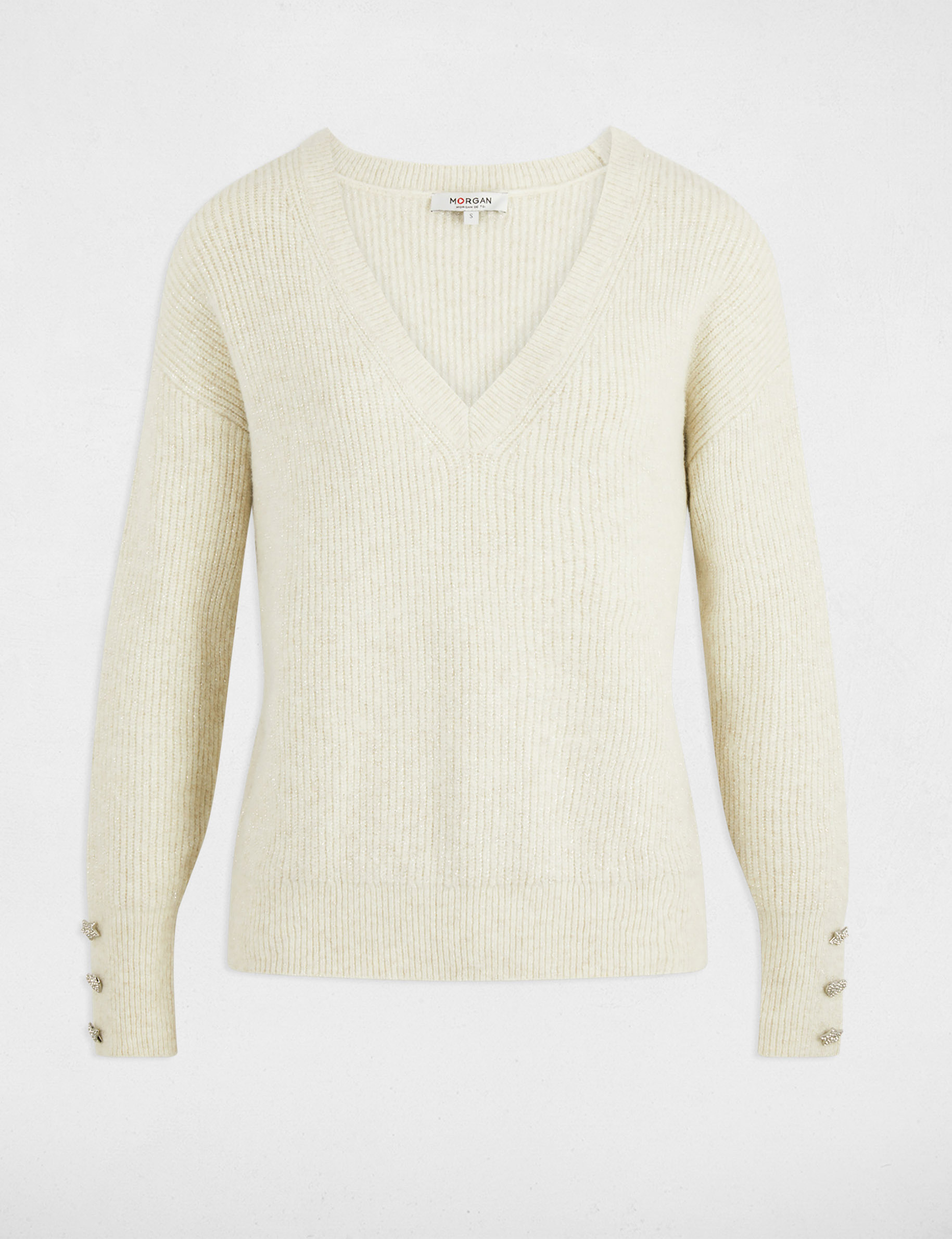 Jersey cuello en V oversize marfil mujer