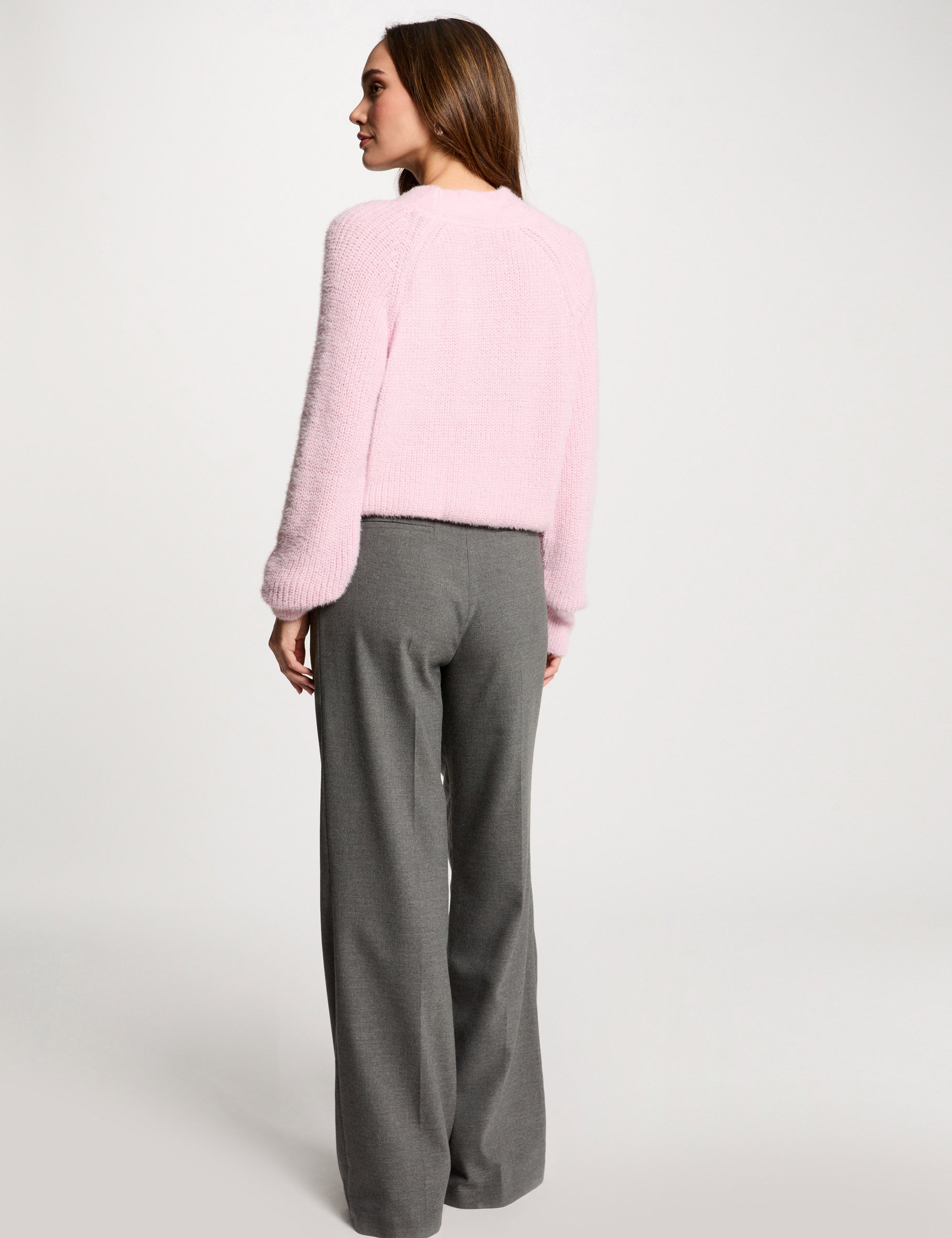 pantalon pernera ancha pinzas gris claro mujer Pantalón pernera ancha pinzas gris claro mujer