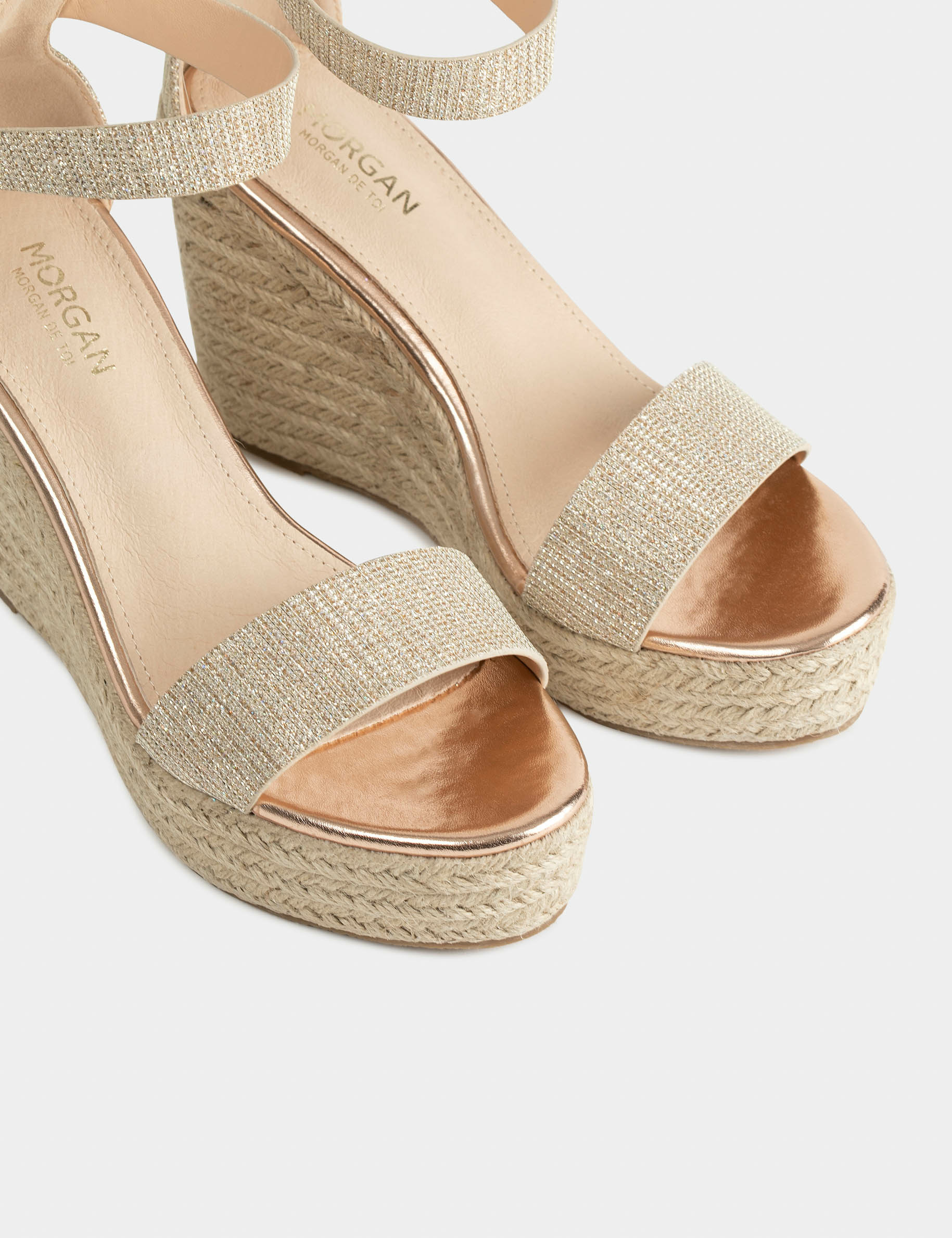 Sandalias plataformas con lentejuelas dorado mujer Sandalias plataformas con lentejuelas dorado mujer