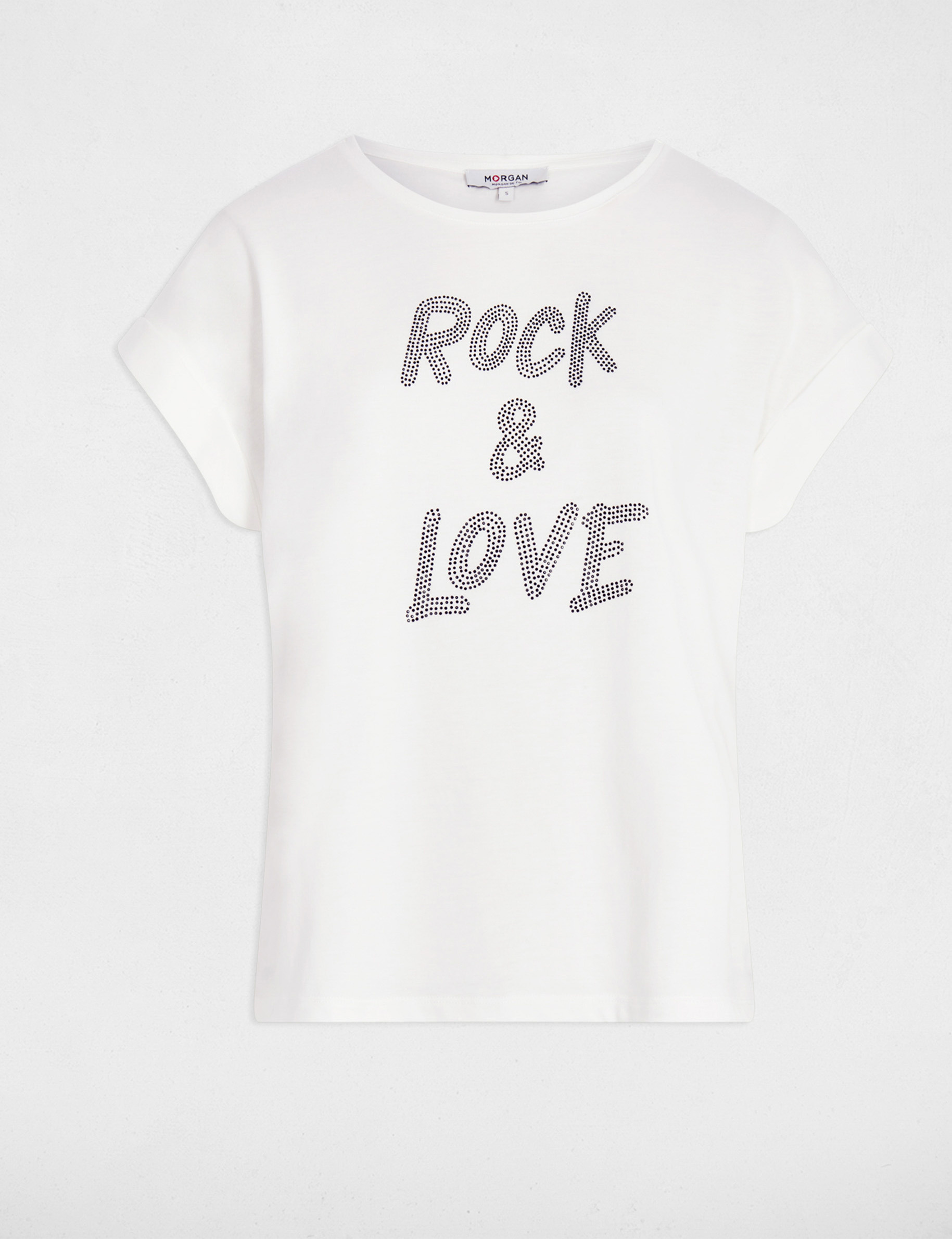 Camiseta corta con strass blanco mujer