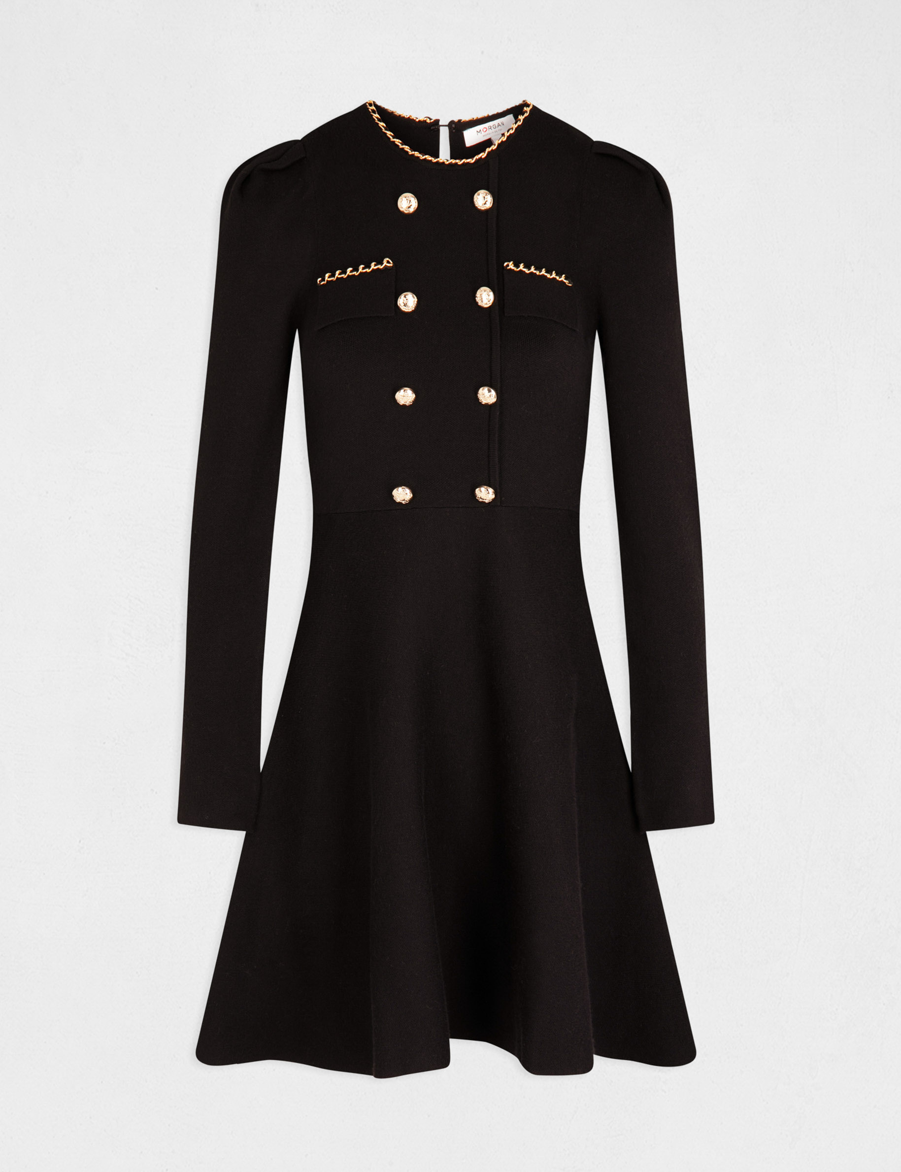Vestido de punto trapezoidal con botones negro mujer