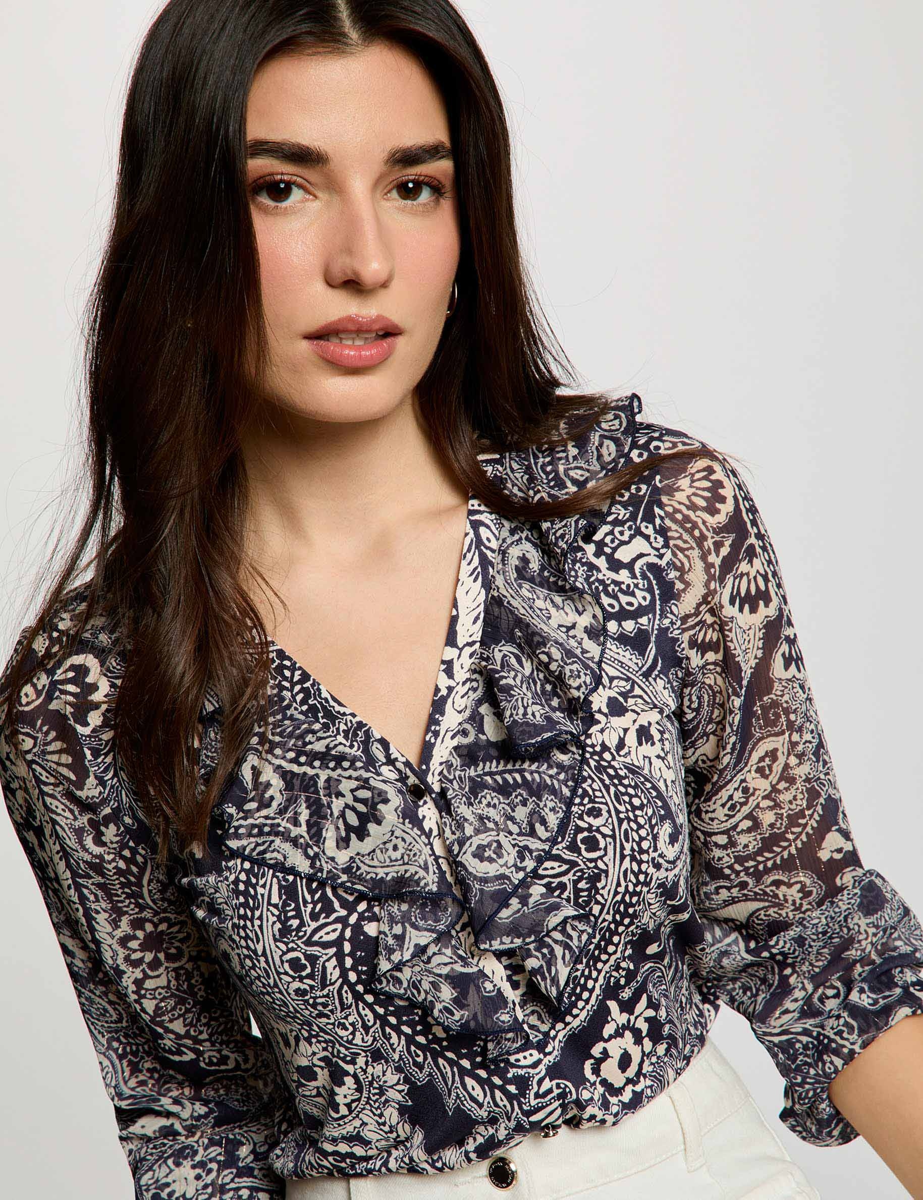 Blusa de gasa con cuello en v blanco mujer