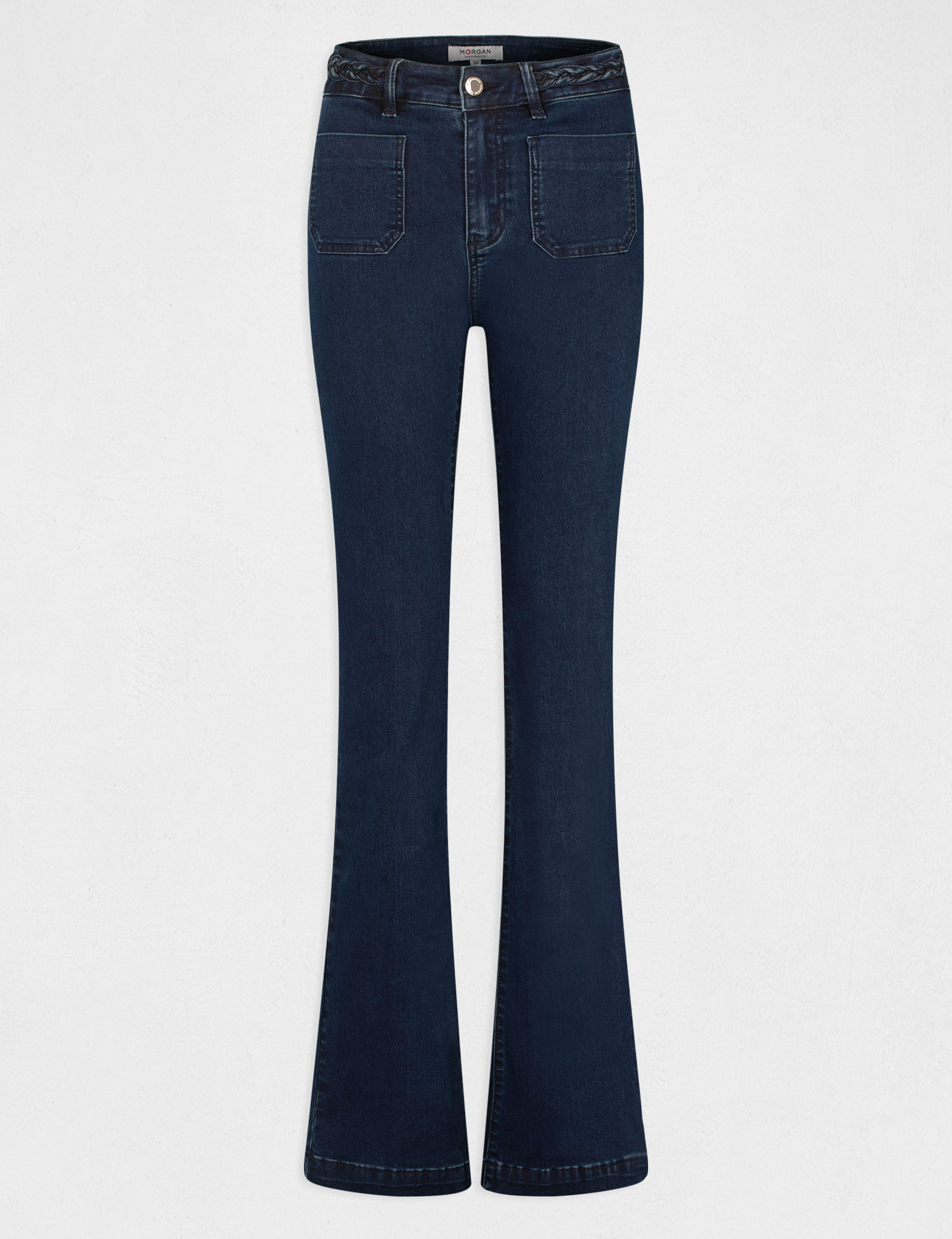 Vaquero boot-cut con detalles trenzados vaquero en bruto mujer