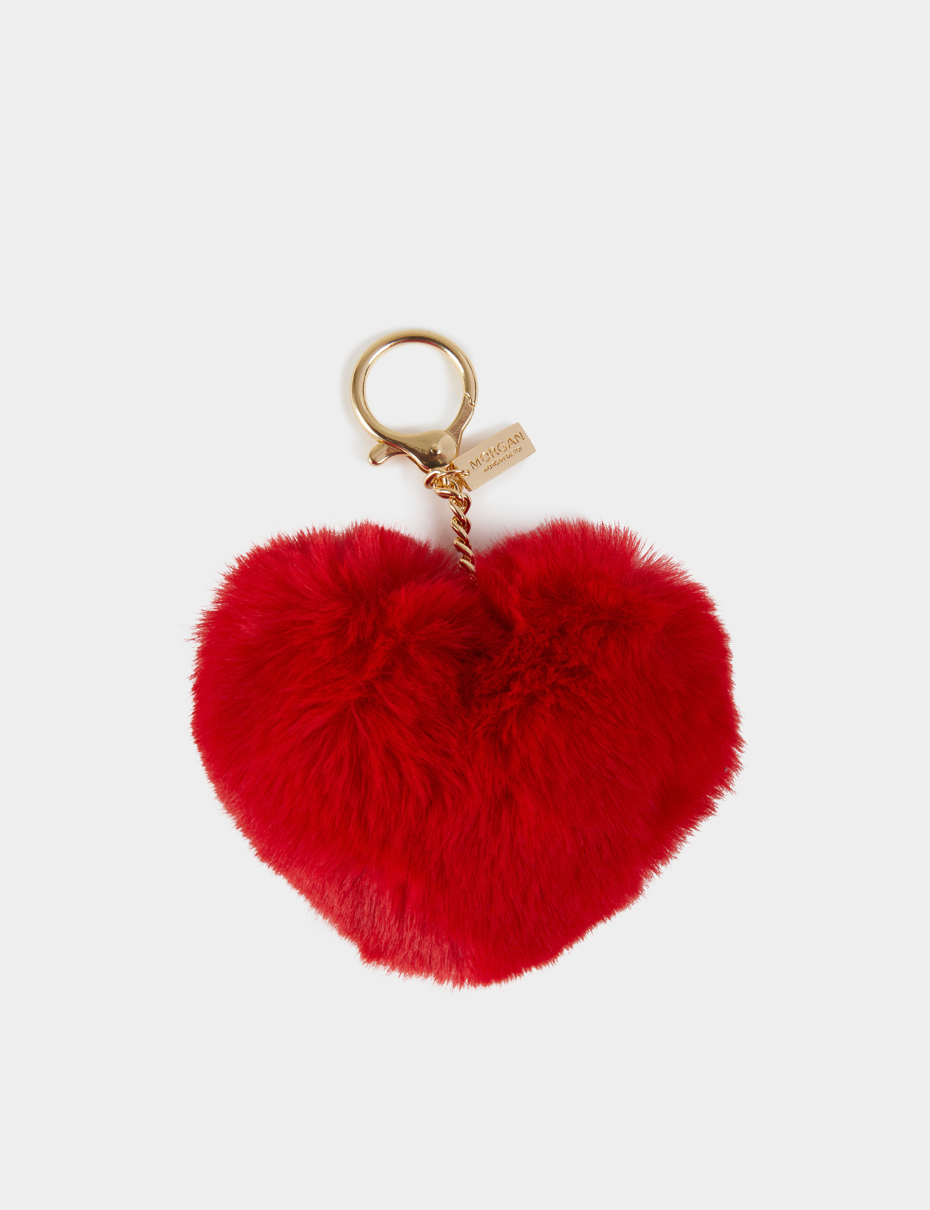Llavero corazon pelo de imitación rojo mujer