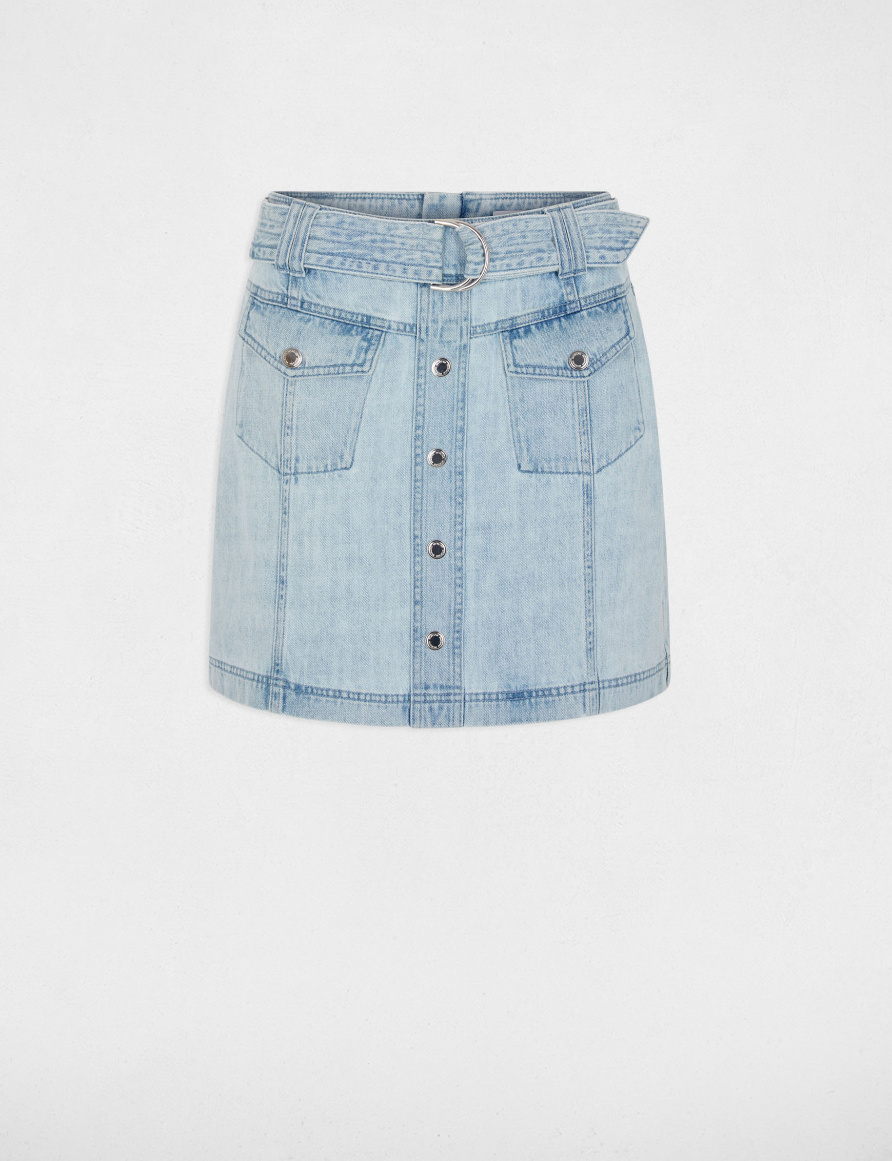 Falda vaquero corta denim descolorido mujer