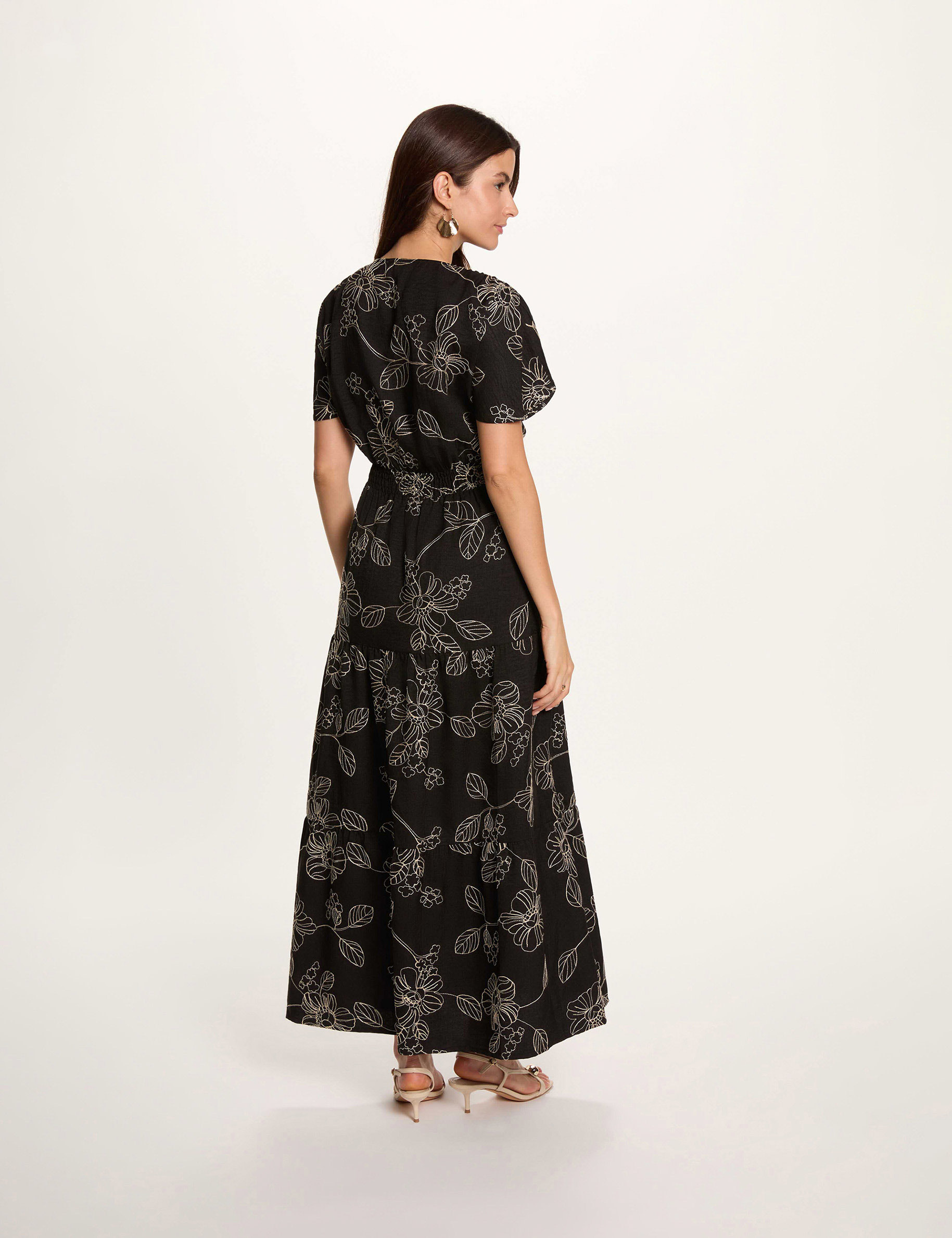 Vestido largo bordado multicolor mujer
