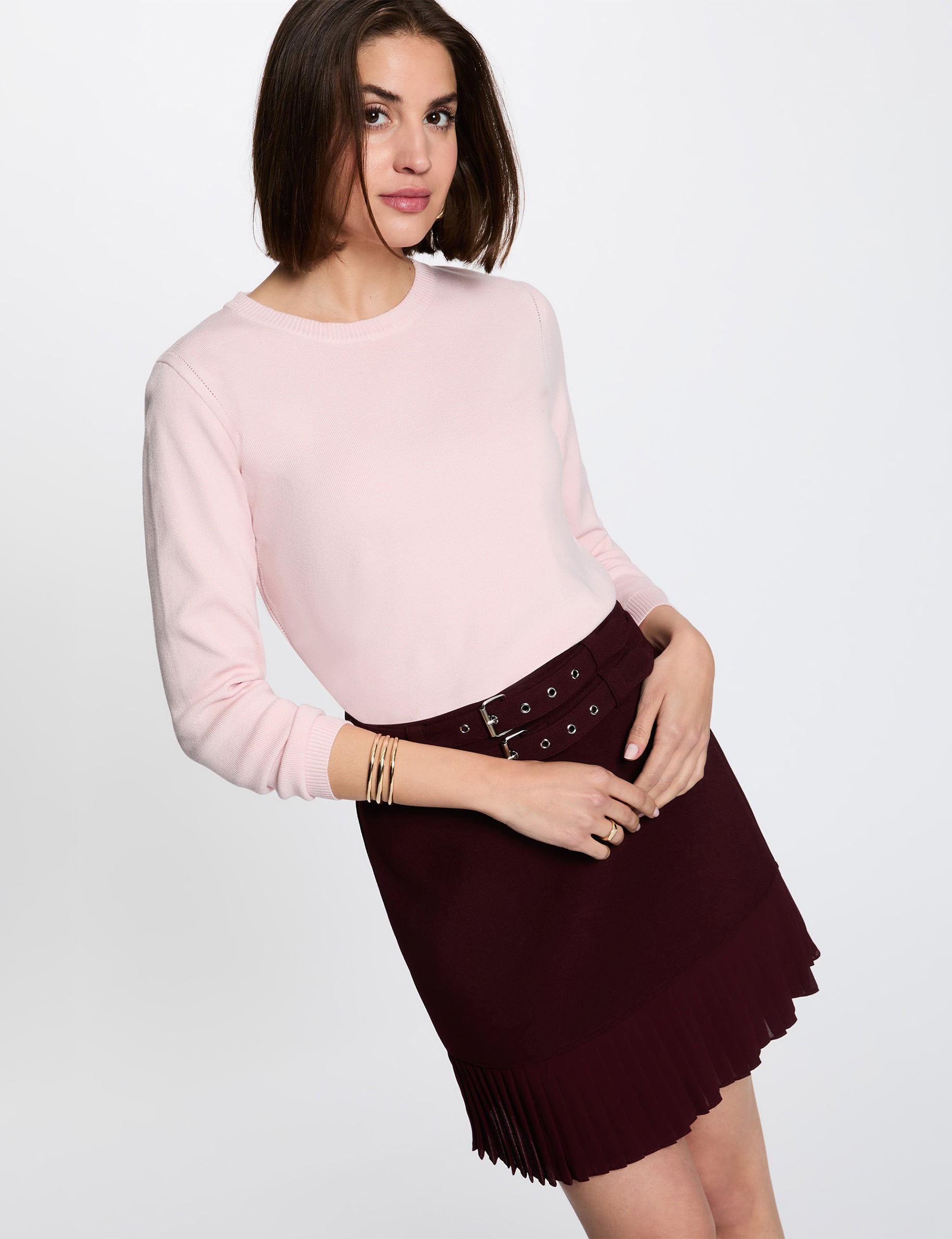 Falda corta plisada ciruela mujer