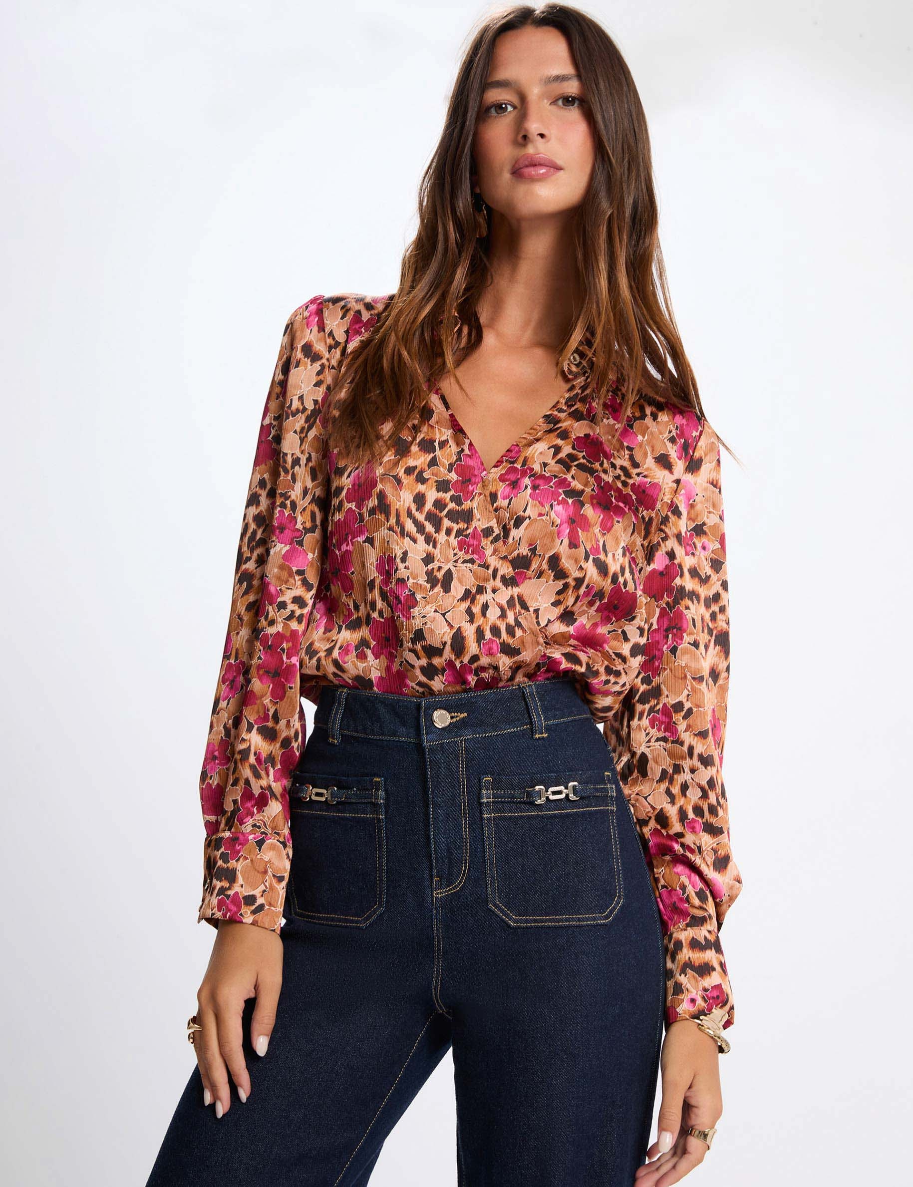 Blusa cruzada ajustada multicolor mujer