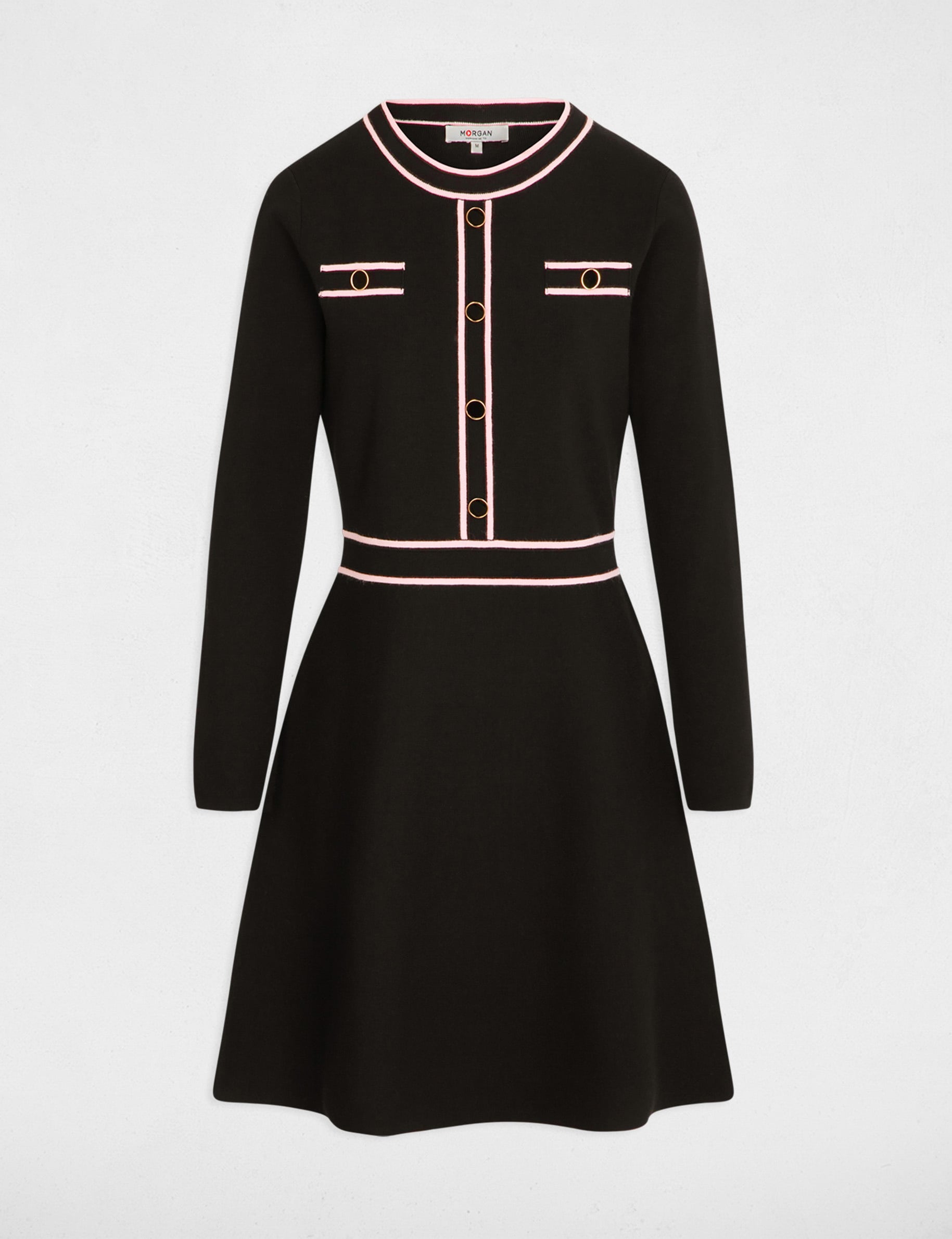 Vestido punto corto ajustado negro mujer