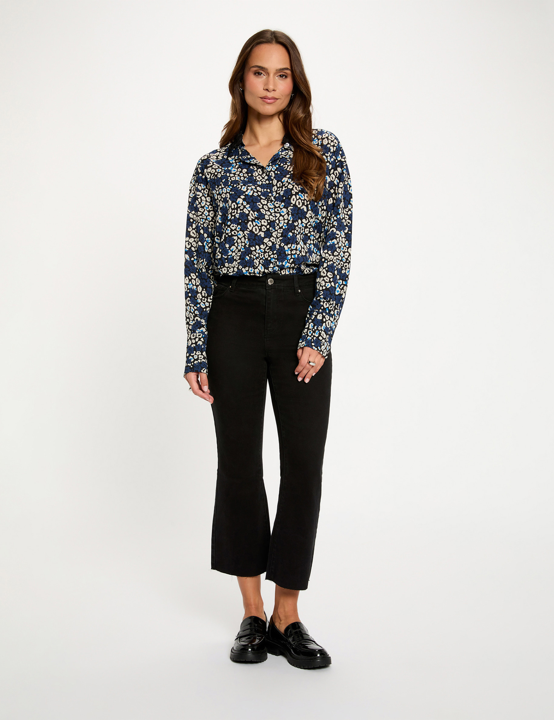Camisa fluida estampada multicolor mujer