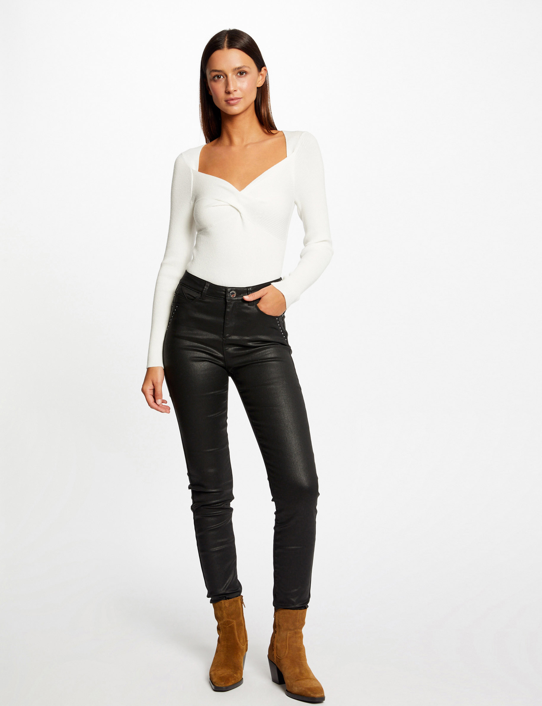 jersey manga larga cuello trenzado crudo mujer Jersey manga larga cuello trenzado crudo mujer